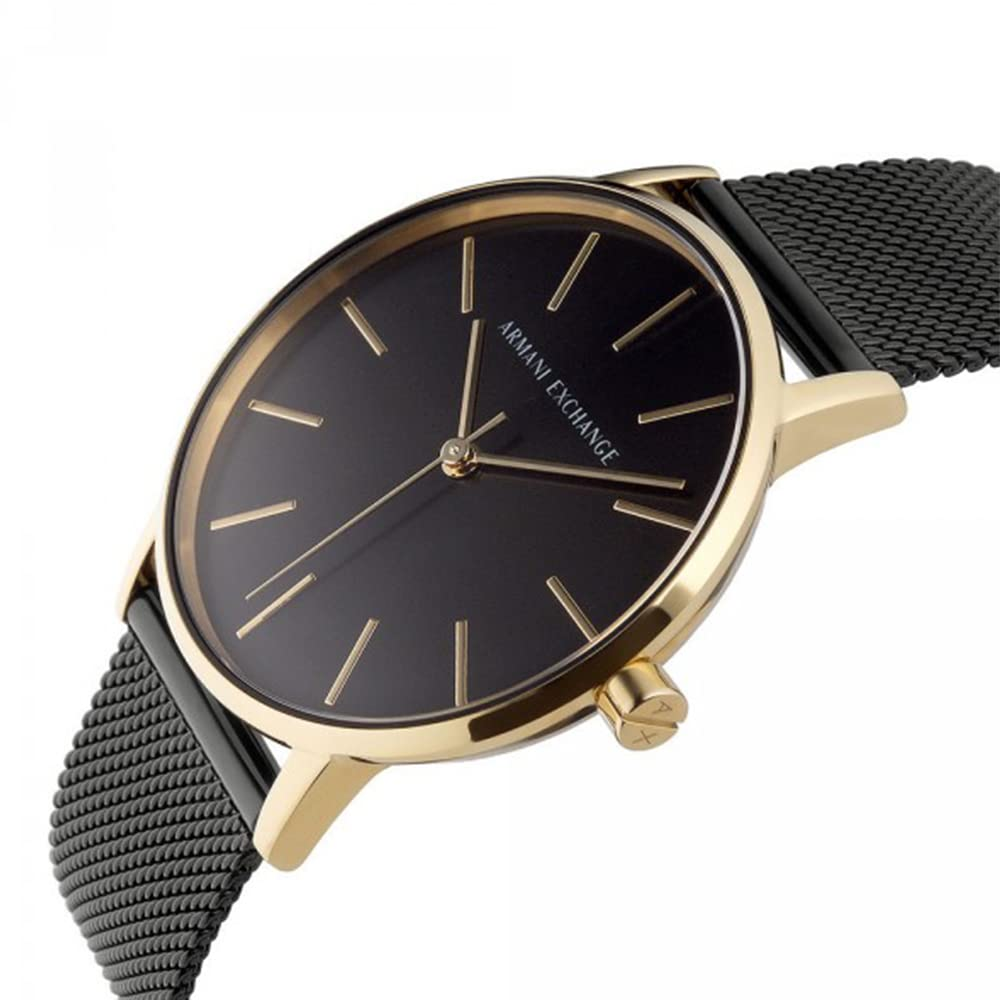 ARMANI EXCHANGE AX5548 Women's Watch - Gold Stainless Steel Case with Black Mesh Strap, Analog Quartz Movement | Perfect for Office, Party & Everyday Wear