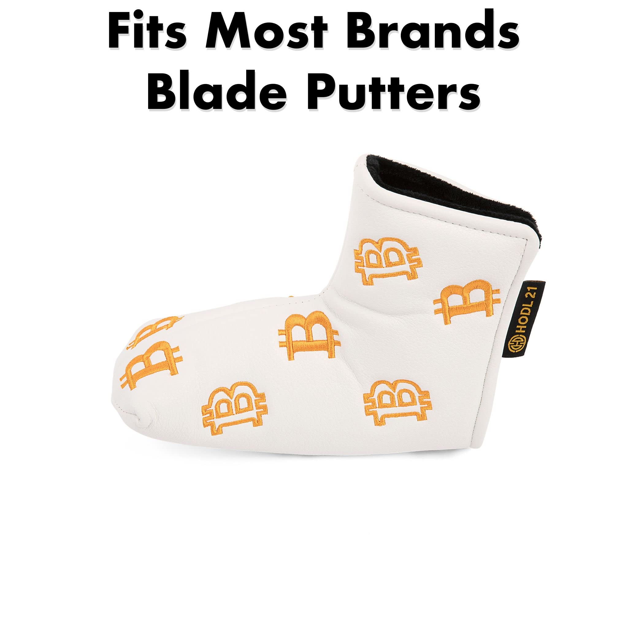Bitcoin Golf Putter Cover for Blade Putters - Premium Golf Club Headcover for Protection - HODL 21 Golf Accessories (White) - Perfect for Crypto Enthusiasts & Golfers on the Course