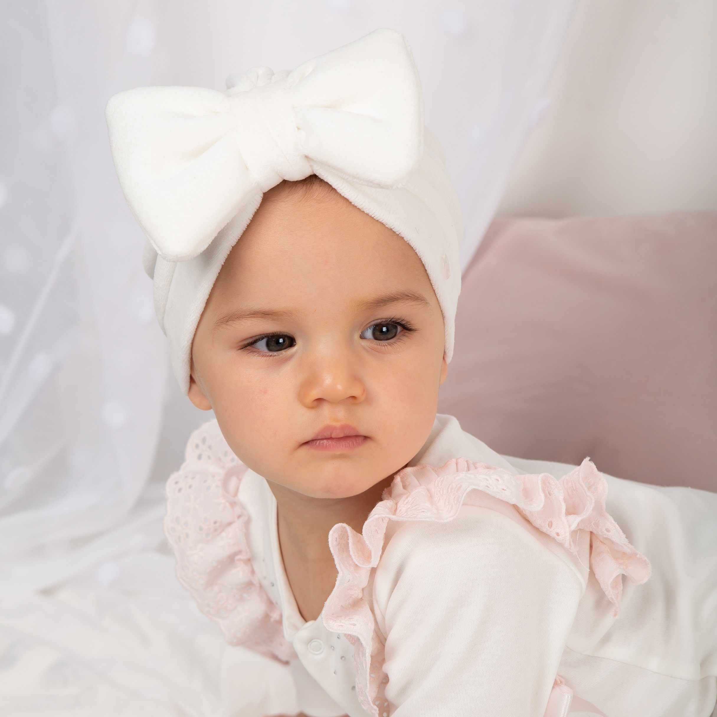 Ivory Velour Bow Turban Headband for Women - Soft Stretchy Hair Accessory for Everyday Wear, Weddings, and Special Occasions