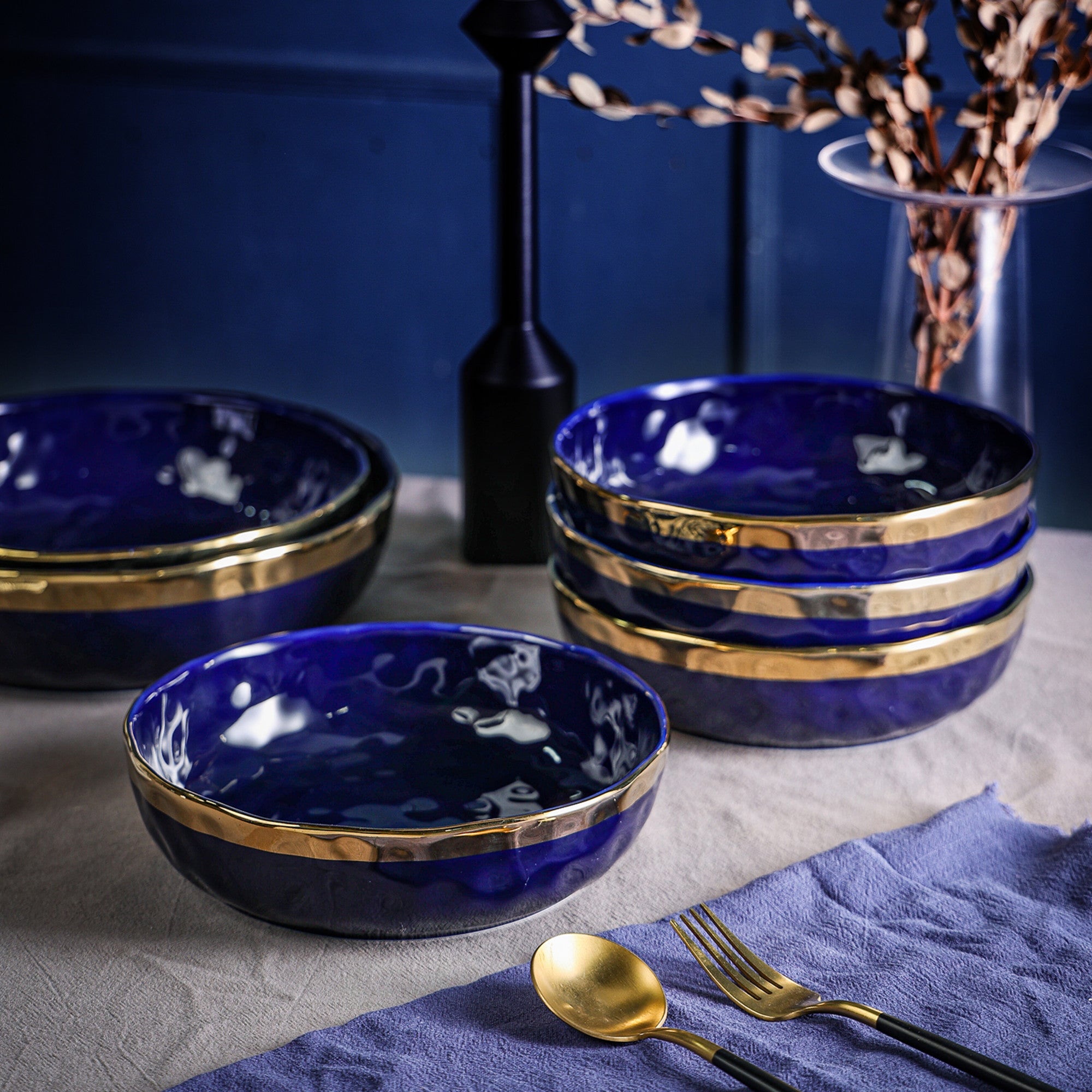 Florian Porcelain Pasta Bowl - Elegant Blue Ceramic Dinnerware for Italian Cuisine | Perfect for Pasta, Salad & Soup Serving at Home or Restaurant