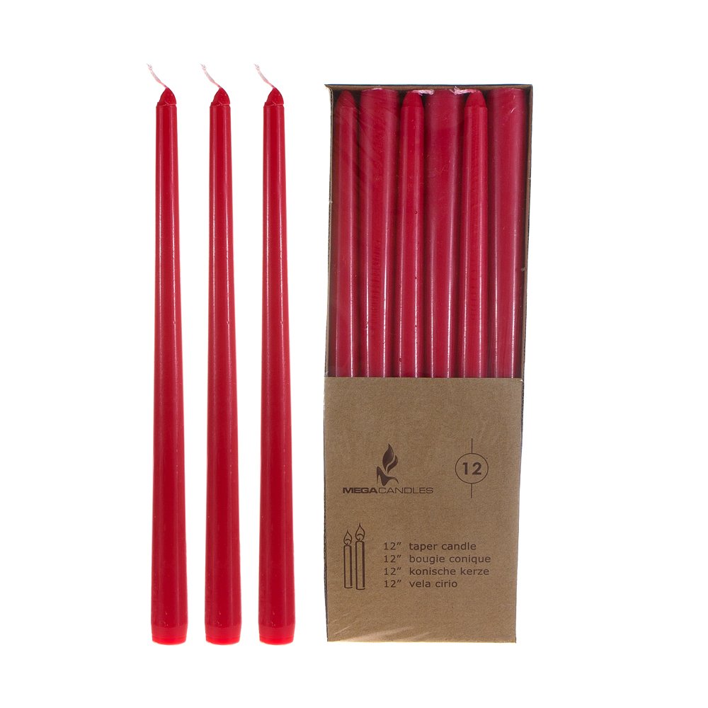 Premium Unscented 12 Inch Taper Candles - Set of 36 Red Candles for Weddings, Dinner Parties & Home Decor | Long-Lasting & Drip-Free