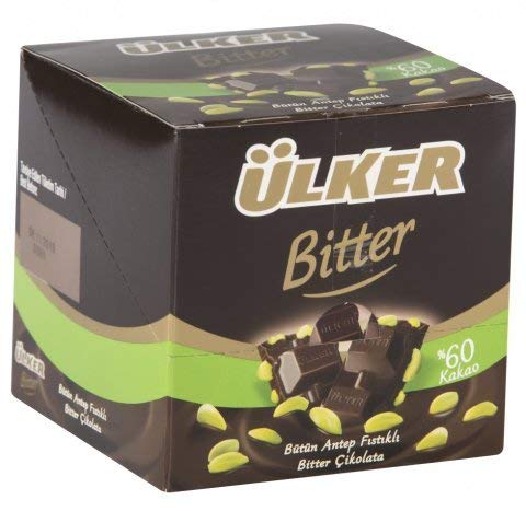 Ulker Dark Chocolate with Whole Pistachios - Premium Turkish Bitter Chocolate (Pack of 6, Set of 2) | Gourmet Gift, Snack for Parties & Dessert Topping