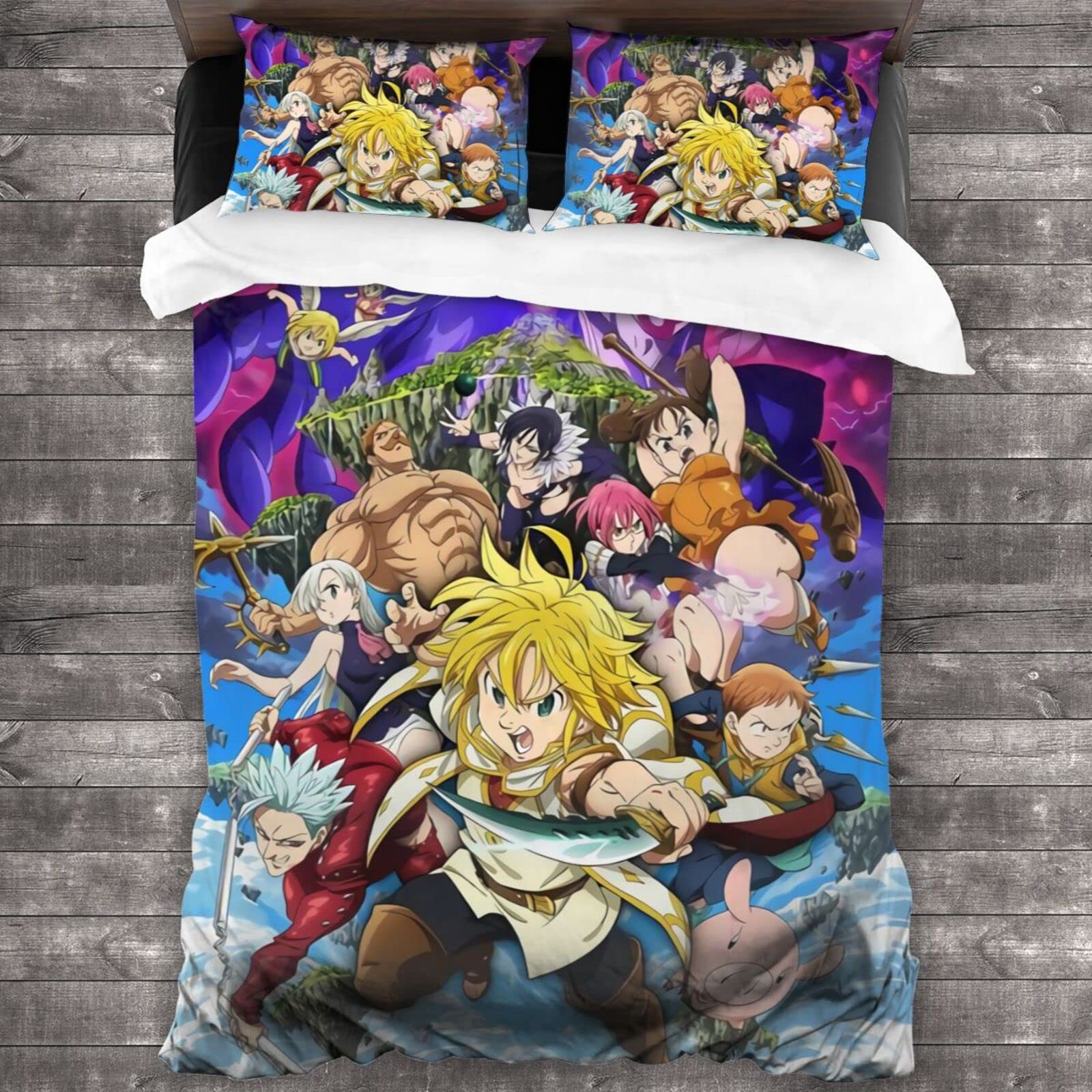 The Seven Deadly Sins Full Size Bedding Set - 3 Piece Anime Bed Sheets with 1 Duvet Cover & 2 Pillowcases for Boys, Girls & Teens - Soft Microfiber Bedroom Decor for Fans - Perfect for Themed Rooms, Sleepovers & Anime Lovers