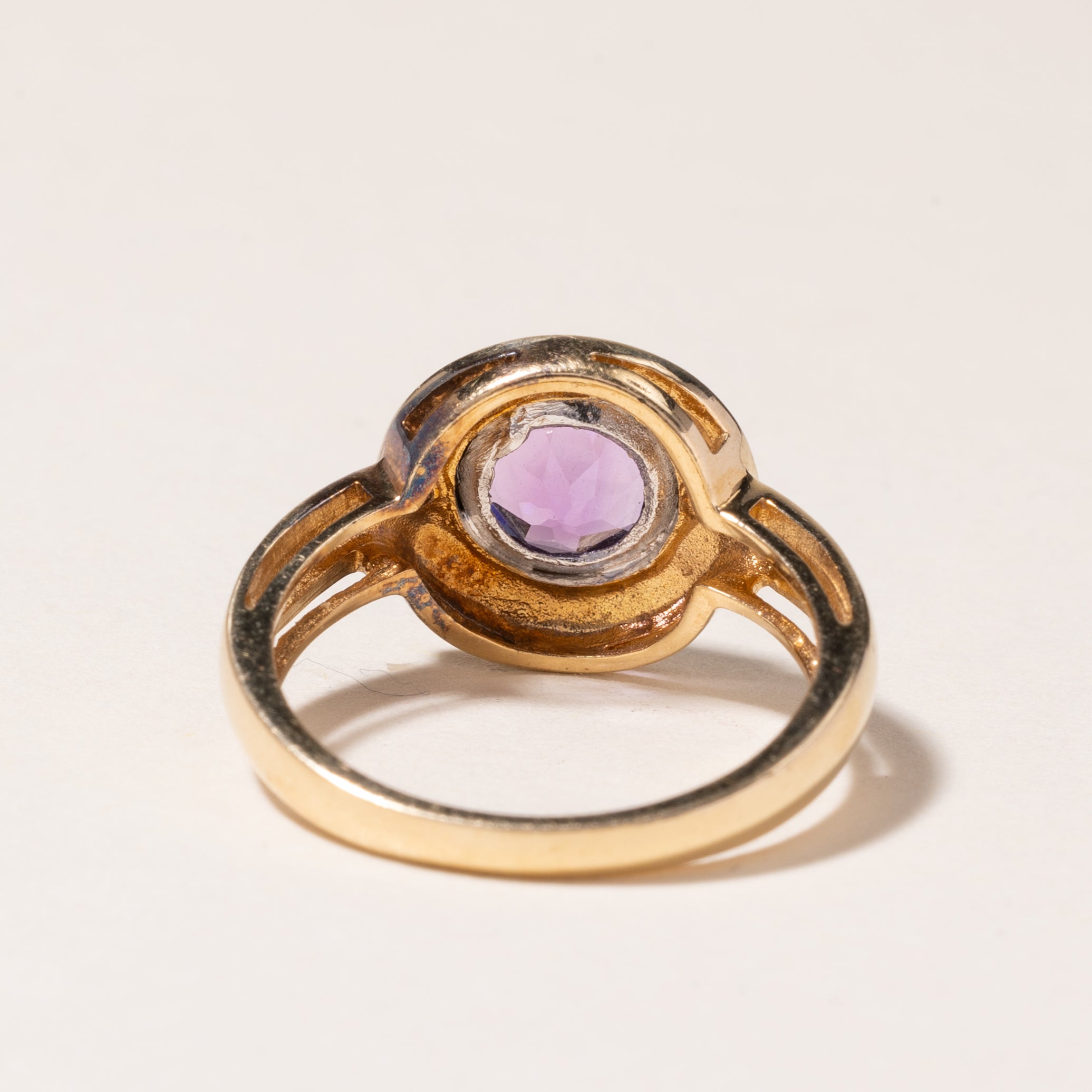 14K Yellow Gold Bezel Set Amethyst Ring - 1.00ct Genuine Amethyst & 0.03ctw Diamond Accents - Size 6.75 - Elegant Jewelry Gift for Women, Perfect for Valentine's Day, Anniversary & Special Occasions