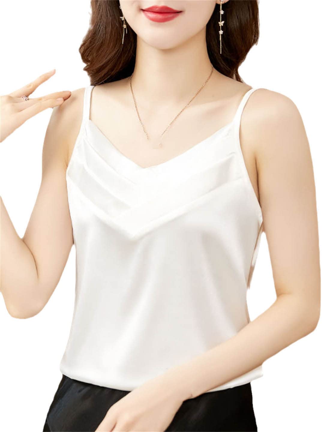Women's V-Neck Satin Camisole - Summer Sleeveless French Tank Top for Office & Workwear - Breathable Crop Top for Casual Wear, Night Out & Layering