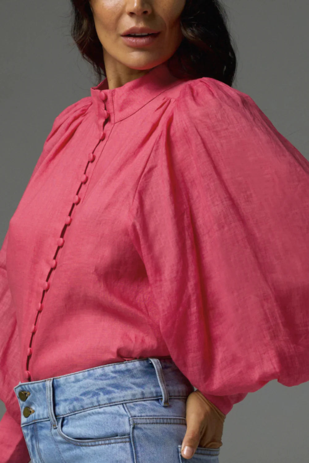 Atlas Punch Long Sleeve Blouse with Front Buttons - Elegant Women's Tops for Work, Office & Casual Wear
