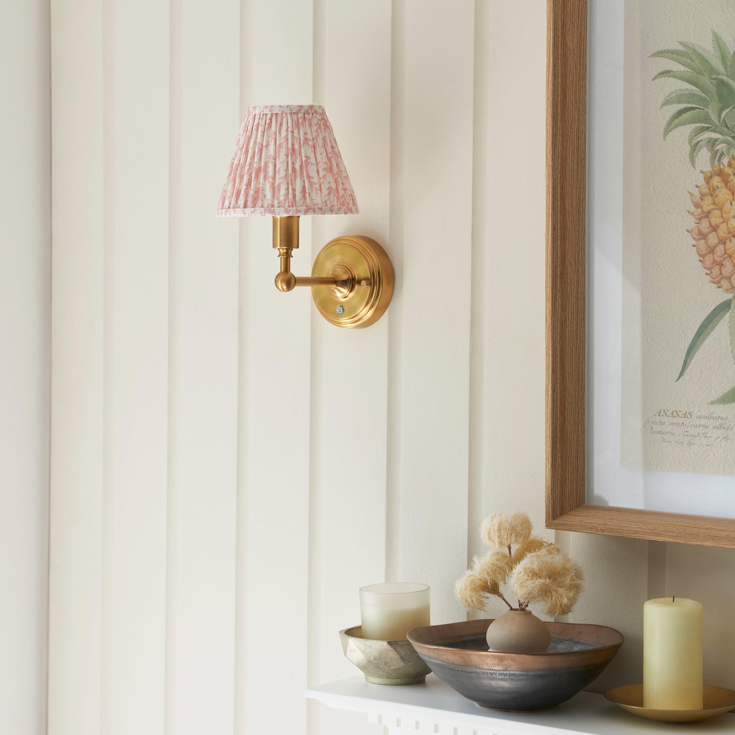 Rechargeable Brass Wall Light with Leaf Design & 16cm Peachy Keen Shade - Perfect for Bedroom, Living Room, and Outdoor Patio Lighting