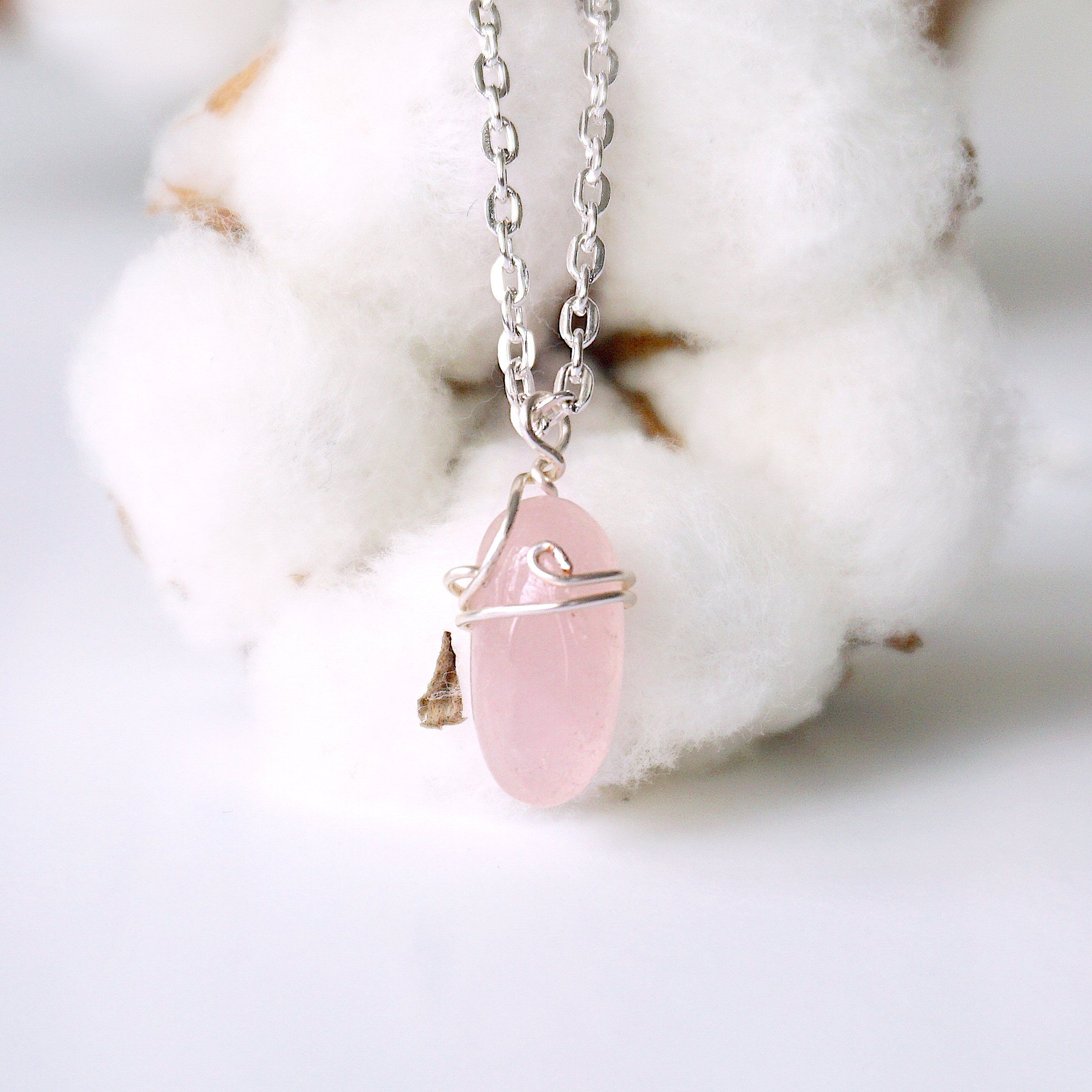Rose Quartz Necklace for Women - Sterling Silver Plated Healing Crystal Jewelry - Perfect for Meditation, Gifts & Everyday Wear