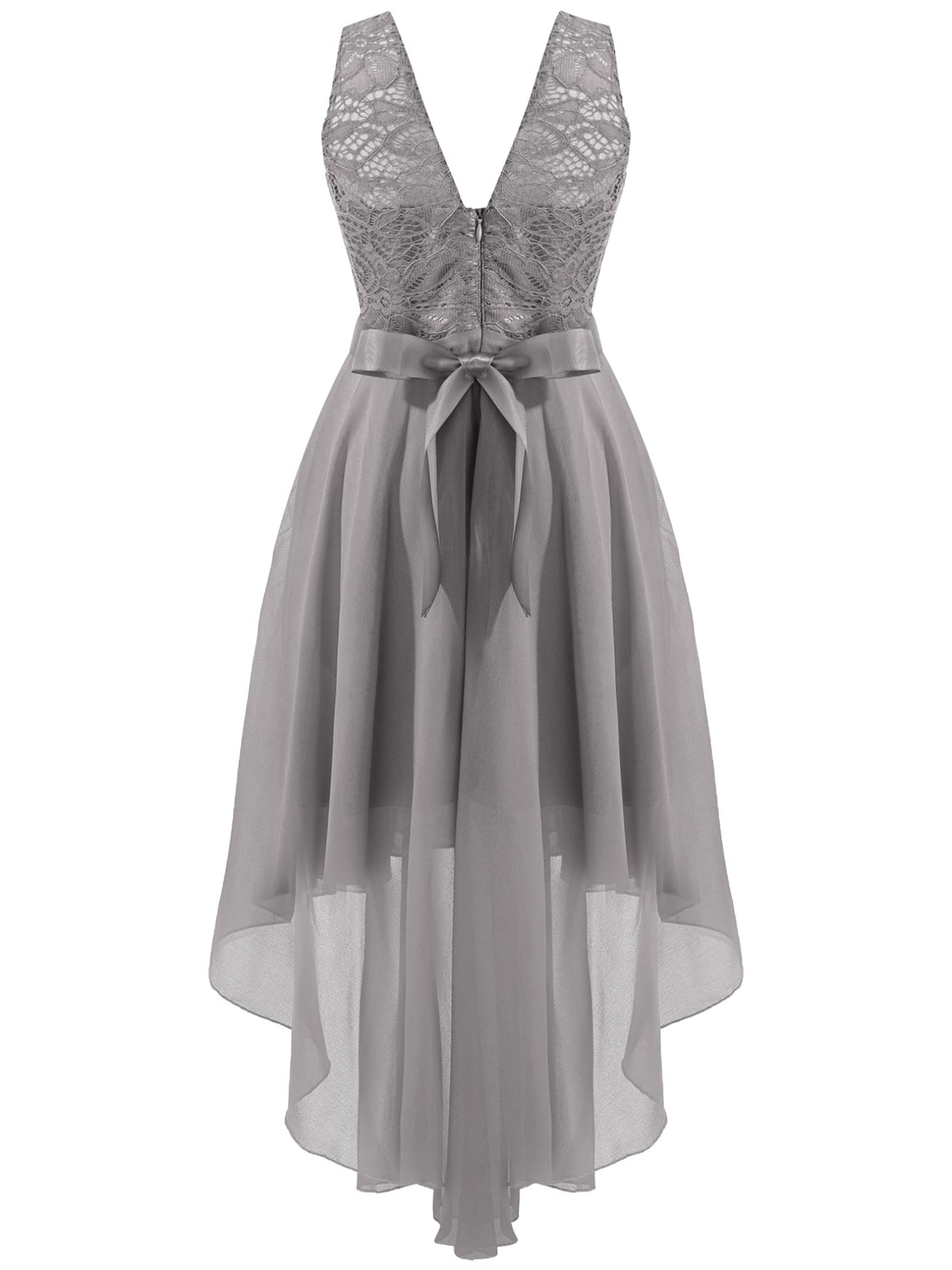 Girls Chiffon Sleeveless Floral Lace Bridesmaid Dress with High-Low Hem - Perfect for Weddings, Flower Girls, and Special Occasions