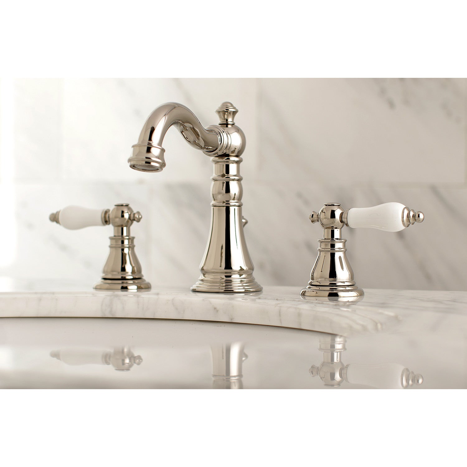 American Patriot FSC1979APL 3-Hole Widespread Bathroom Faucet with Brass Pop-Up Drain - Polished Nickel Finish - Perfect for Modern Bathroom Vanities and Powder Rooms