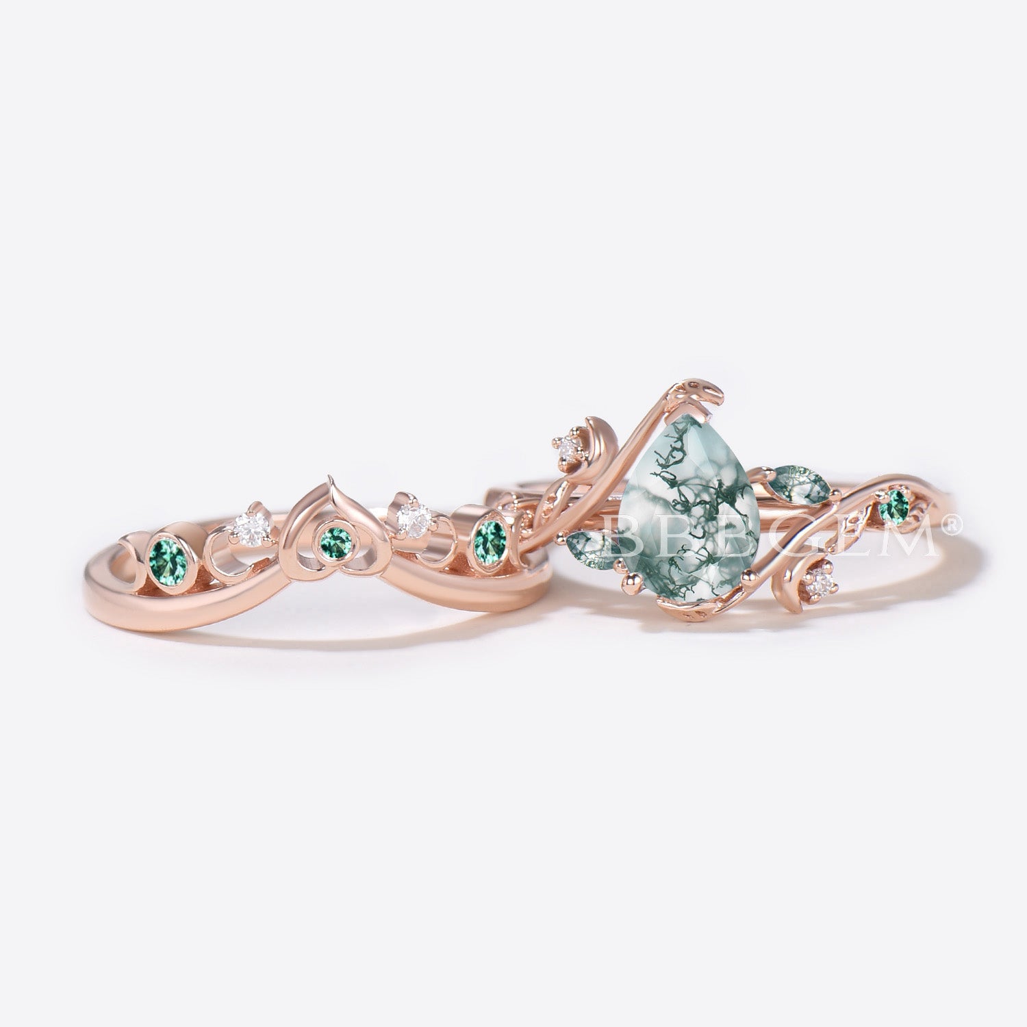 Pear Shaped Moss Agate Engagement Ring - Heart Design Green Wedding Band for Women | Eco-Friendly Gemstone Jewelry for Proposal, Anniversary & Romantic Occasions