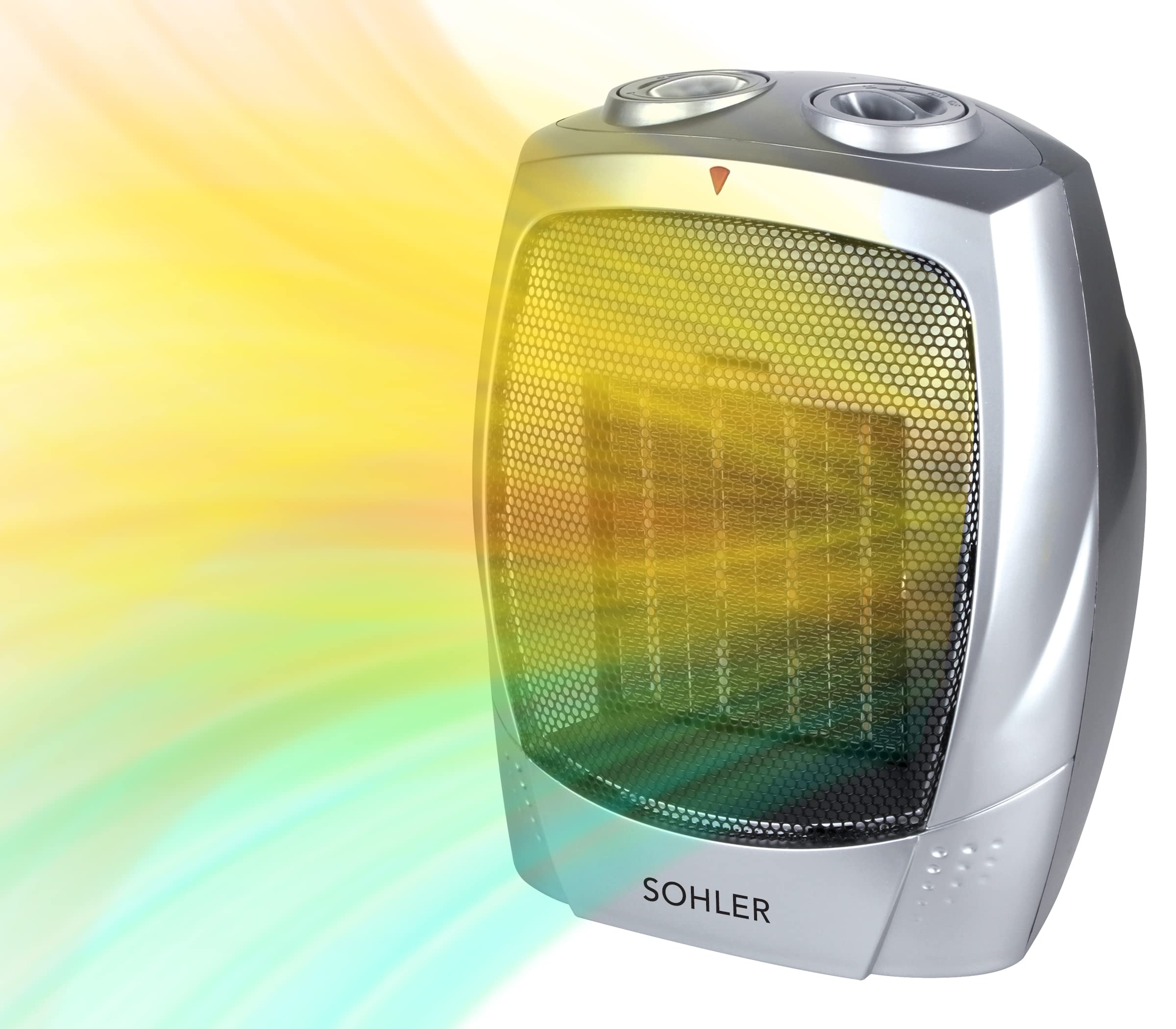 Sohler Ceramic Portable Electric Space Heater with Fan Mode - Adjustable Thermostat, Overheat & Tip-Over Protection - Fast Heating for Bedroom, Office, Living Room - Energy Efficient & Quiet - Silver (1500W) - Perfect for Winter Home & Workspace Warmth