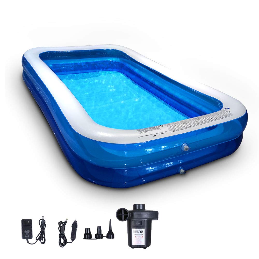 Inflatable Above Ground Swimming Pool - Family Size 10ft x 6ft x 20in Outdoor Backyard PVC Lounge Pool with Air Pump - Blue - Perfect for Summer Parties, Kids Play & Backyard Relaxation