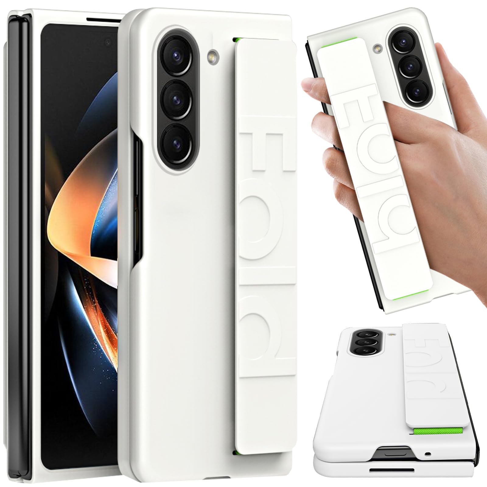 Premium Samsung Galaxy Z Fold 5 Case with Hand Strap - Shockproof, Anti-Scratch PC Protective Cover (White) for Men & Women | Perfect for Work, Travel & Everyday Protection