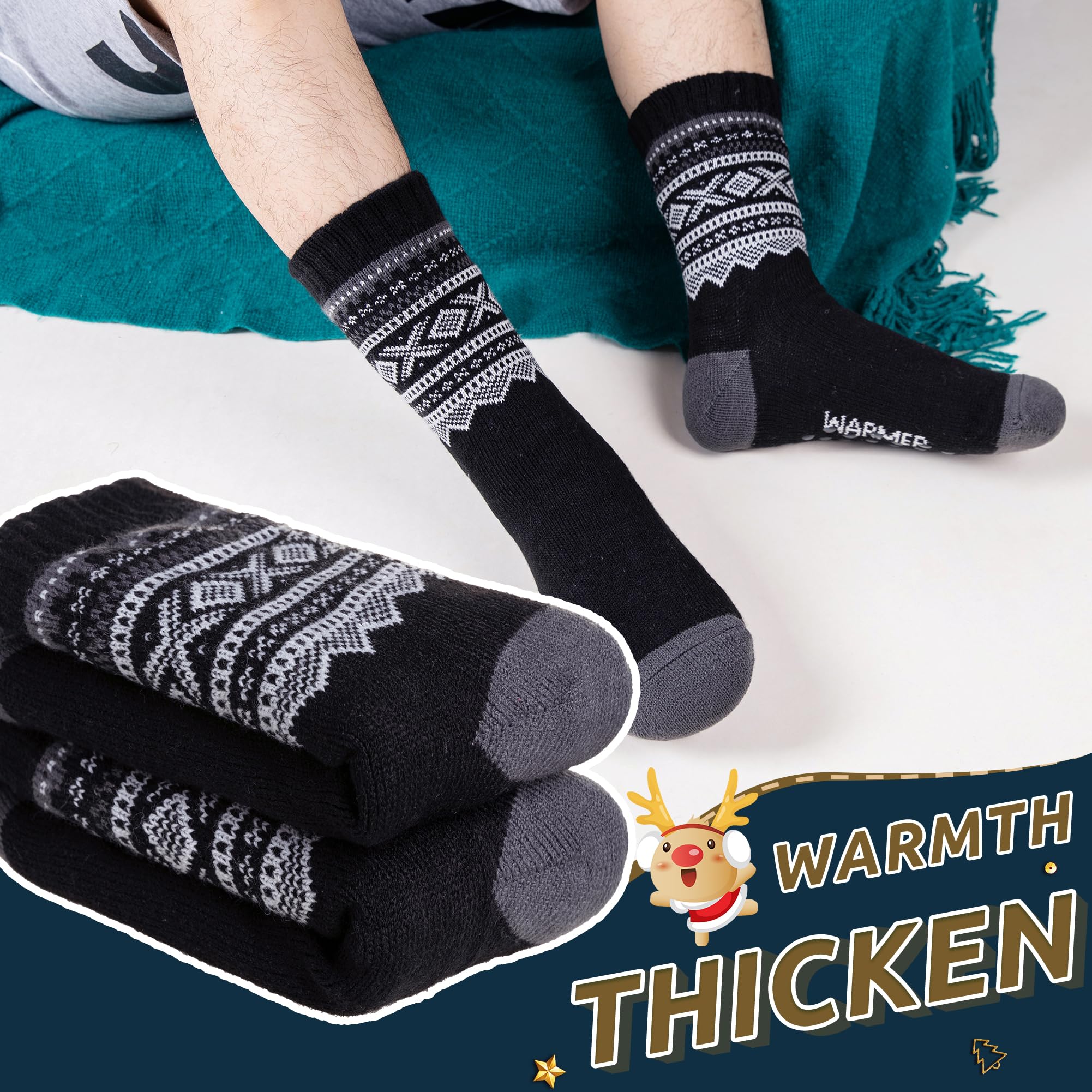 Men's Fleece Lined Thick Winter Slipper Socks - Ultra Cozy Non-Slip Fuzzy Home & Sleeping Socks for Cold Weather Indoor Comfort