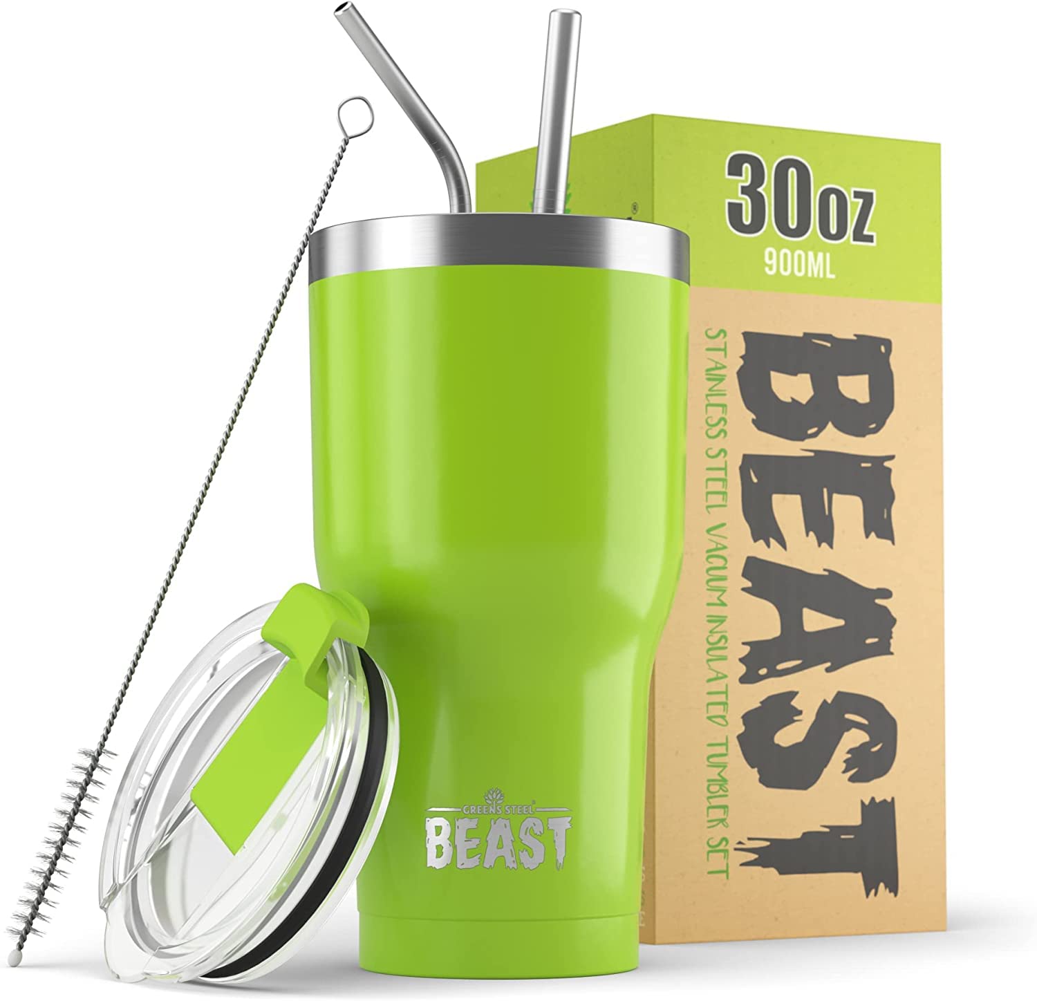 Beast 30 oz Stainless Steel Vacuum Insulated Tumbler - Double Wall Travel Mug for Coffee & Iced Drinks - Lemongrass Green - Perfect for Camping, Office & Gym Use