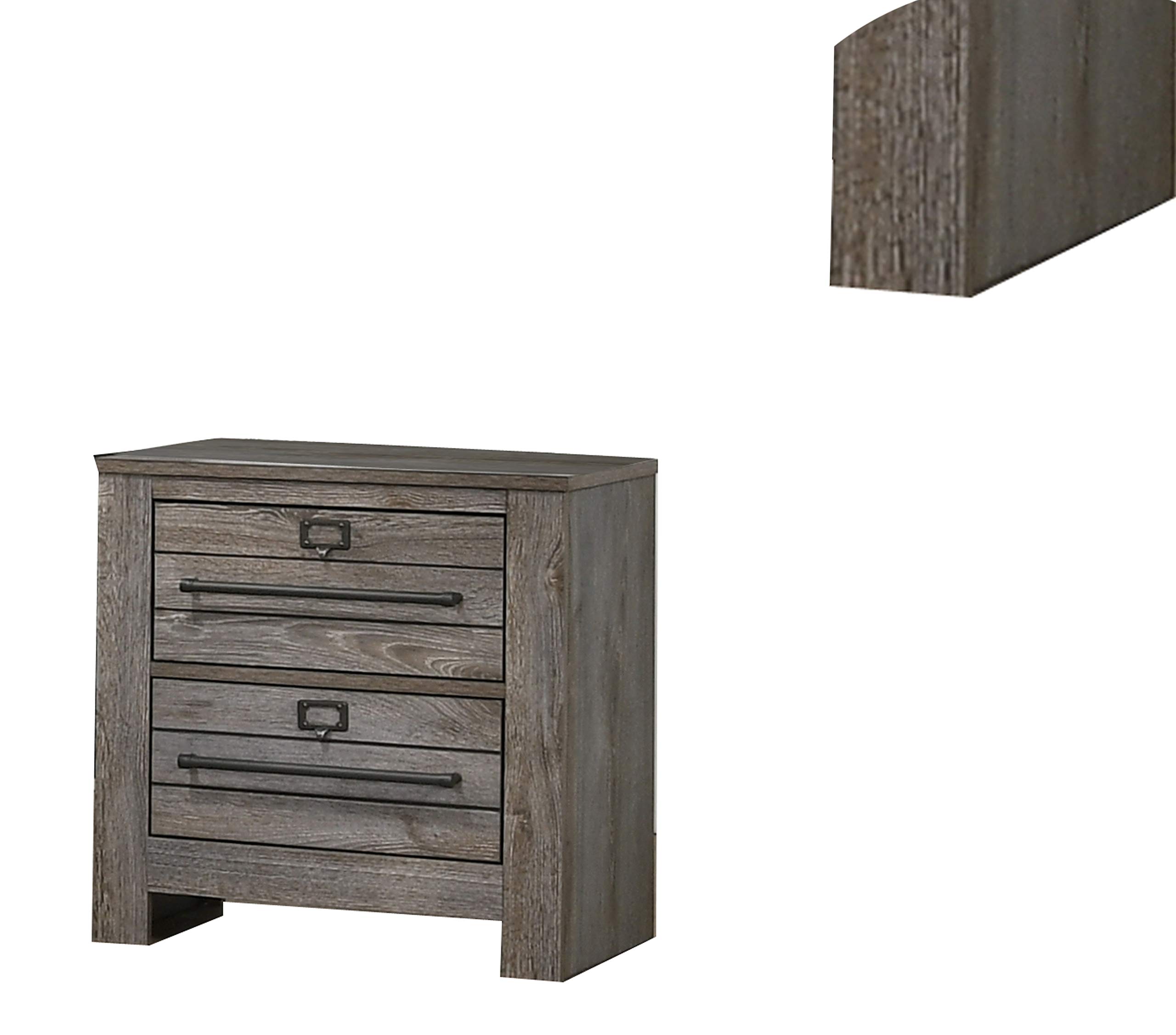 Benjara 2 Drawer Wooden Nightstand with Metal Bar Pulls and Sled Base - Gray Finish Bedside Table for Bedroom, Living Room, or Office Storage