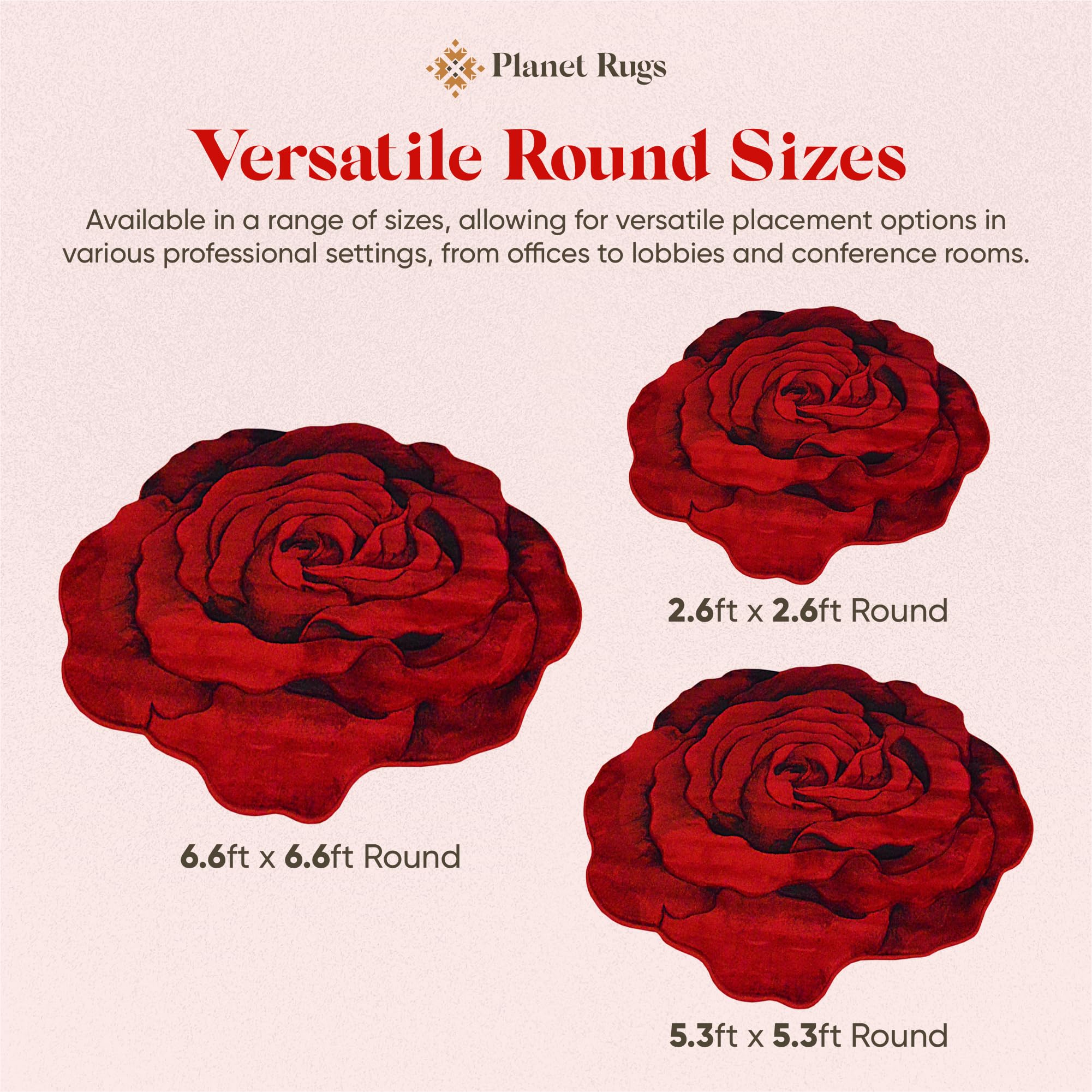 5ft Round Rose Flower Shaped Plush Area Rug - Soft Girly Circle Carpet for Bedroom, Living Room Floor Decor | 304 Red | Perfect for Boho Chic Home, Nursery & Dorm Room