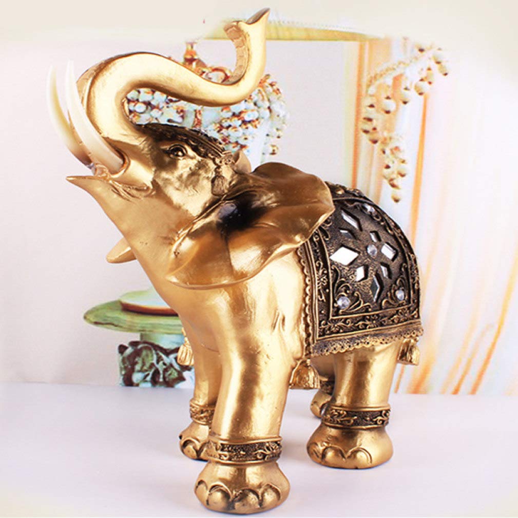 Lucky Golden Elephant Figurine - Handcrafted Resin Home Decor Statue for Living Room, Office & Garden - Miniature Elephant Ornament Gift for Housewarming, Birthday & Good Fortune