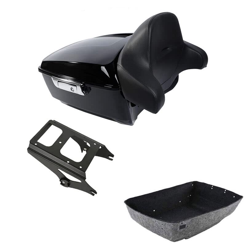 TCMT King Tour Pack Trunk with Wrap-around Backrest & Detachable Two-Up Mounting Rack - Compatible with Harley Touring Road King, Road Street & Electra Glide (2009-2013) - Perfect for Long-Distance Rides & Passenger Comfort