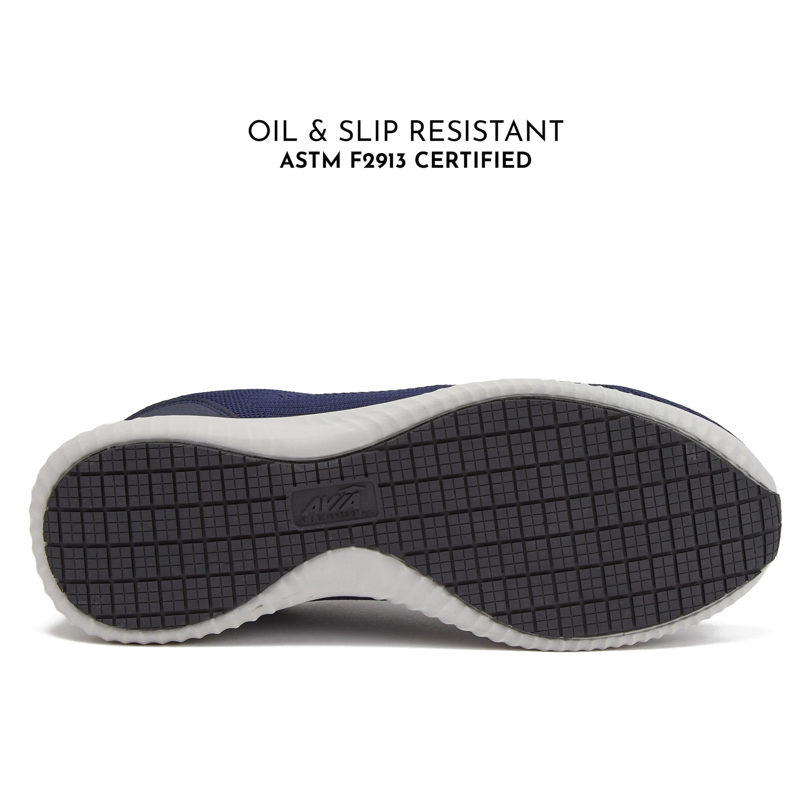 **Avia Women's Anchor Mesh Slip-On Sneakers - Non-Slip, Water Resistant & Comfortable for Food Service, Restaurant & Work (Black/Navy/White) - Perfect for Waitresses, Nurses & Chefs**