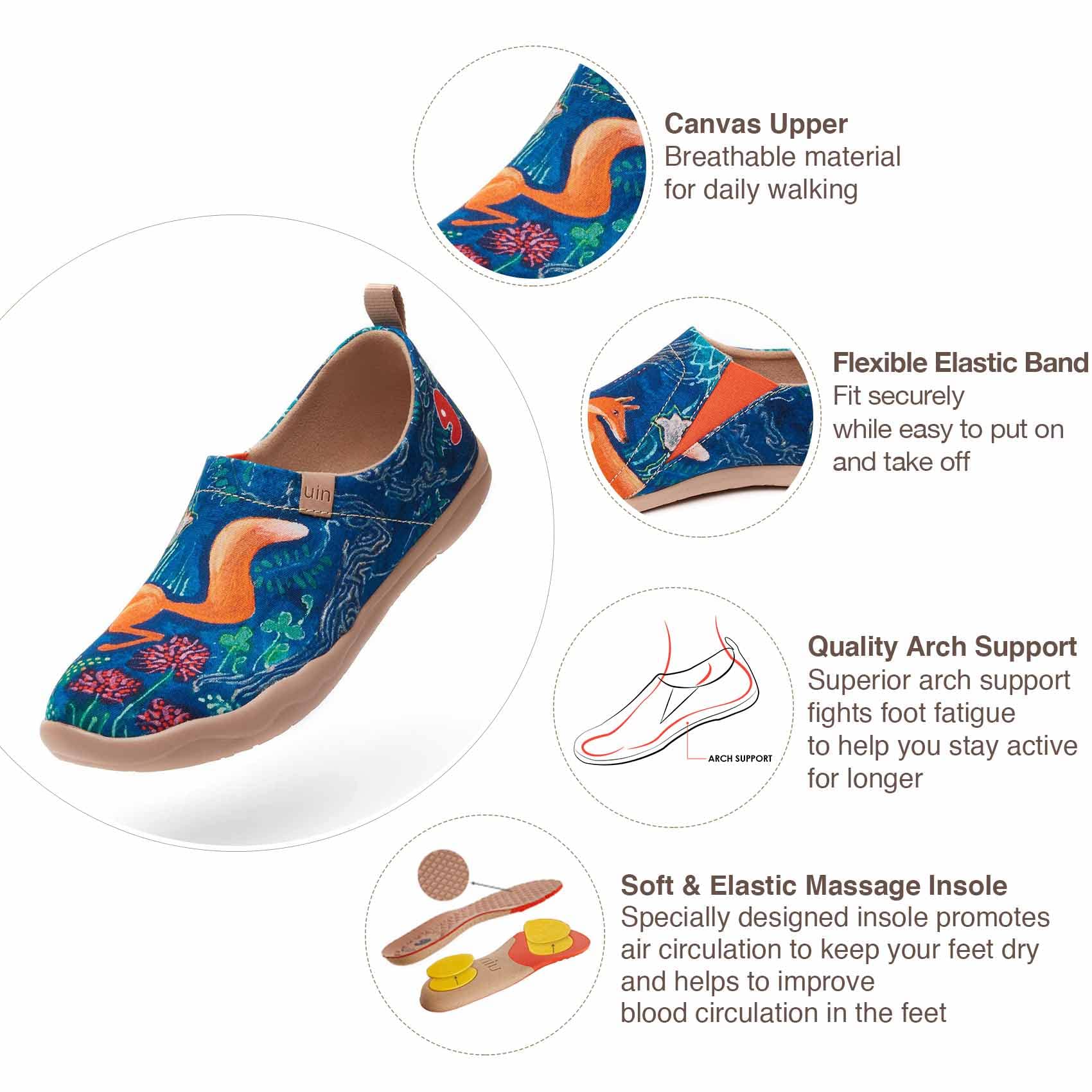 UIN Women's Art Travel Slip-On Shoes - Lightweight Breathable Casual Loafers for Walking, Work & Travel - Comfortable Flats for Women with Arch Support (Perfect for Commuting, Office & Vacation)