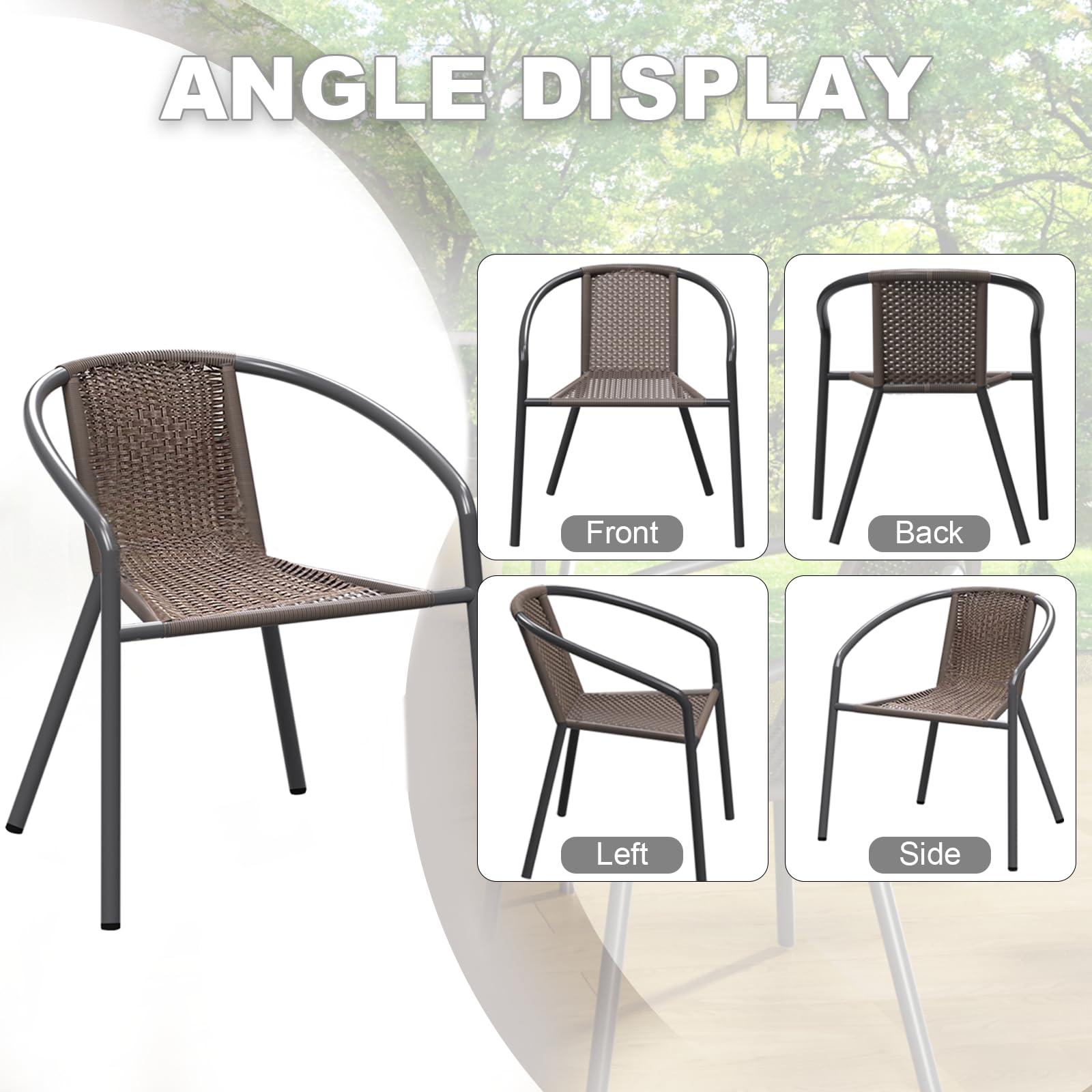 4 Pack Stackable Wicker Rattan Patio Chairs - Outdoor Dining Chairs Set with Metal Frame for Balcony, Deck, Bistro, Backyard & Porch | Perfect for Garden Parties, Poolside Lounging & Outdoor Entertaining (Brown)