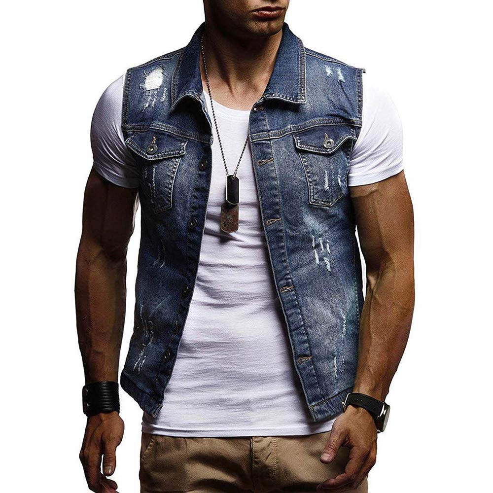 VEKDONE Men's Slim Fit Short Sleeve Denim Button Down Shirt - Casual Work & Dress Shirt for Business, Outdoor, Dating - Plus Size Available