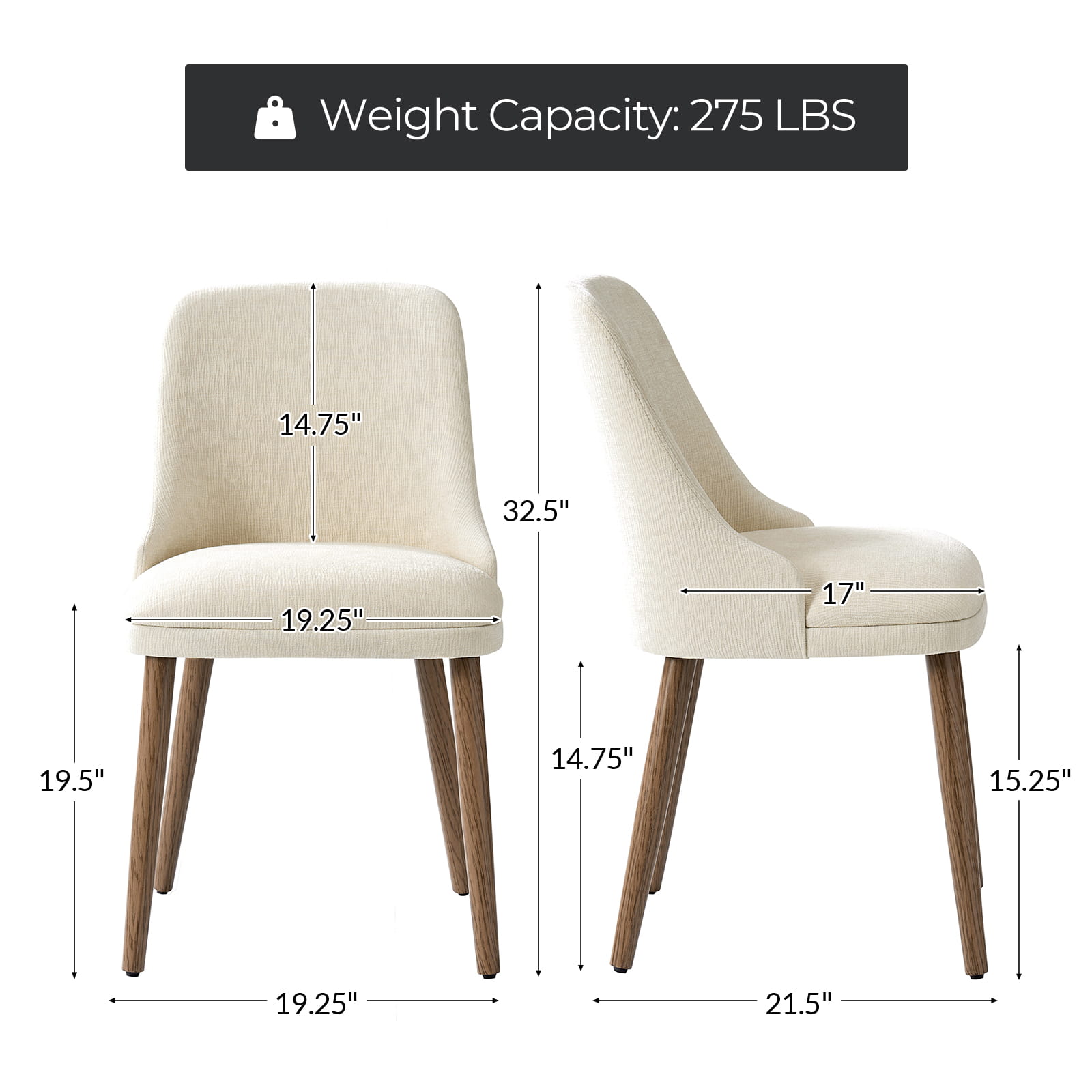 Zara Dining Chairs Set of 2/4/6 - Modern Curved Backrest with Natural Wood Legs & Plush Cushion - Perfect for Kitchen, Dining Room, or Breakfast Nook