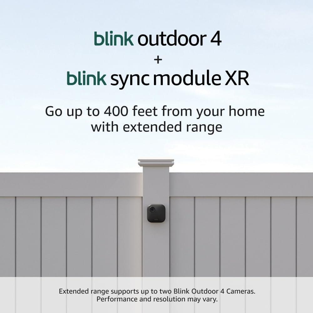 Blink Outdoor 4 + Sync Module XR - Wireless Smart Security Camera System with 2-Year Battery Life & 400ft Extended Range - Ideal for Home Security, Baby Monitoring & Property Surveillance