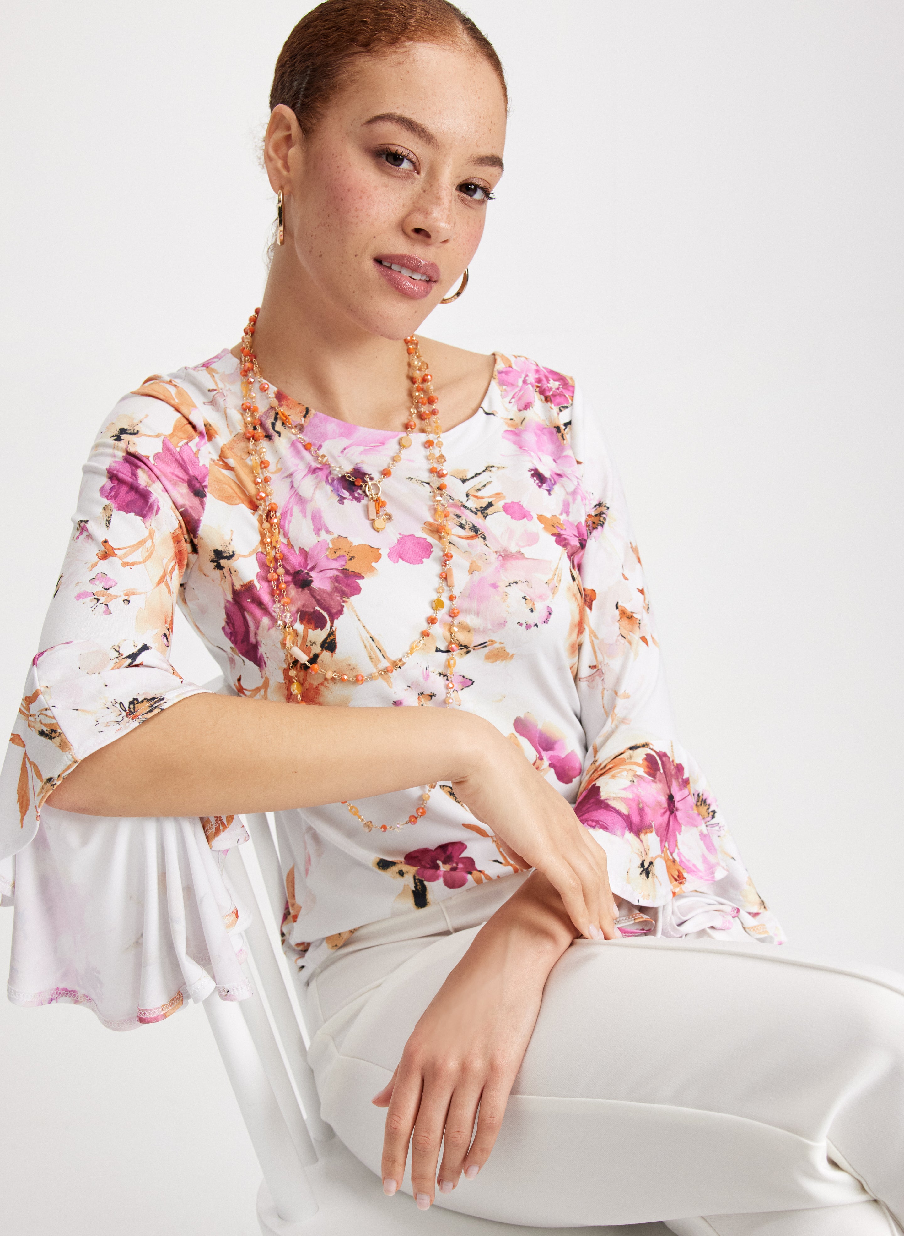 Floral Print Bell Sleeve Blouse for Women - Elegant Boho Chic Tops for Casual Wear, Date Night & Spring Outfits