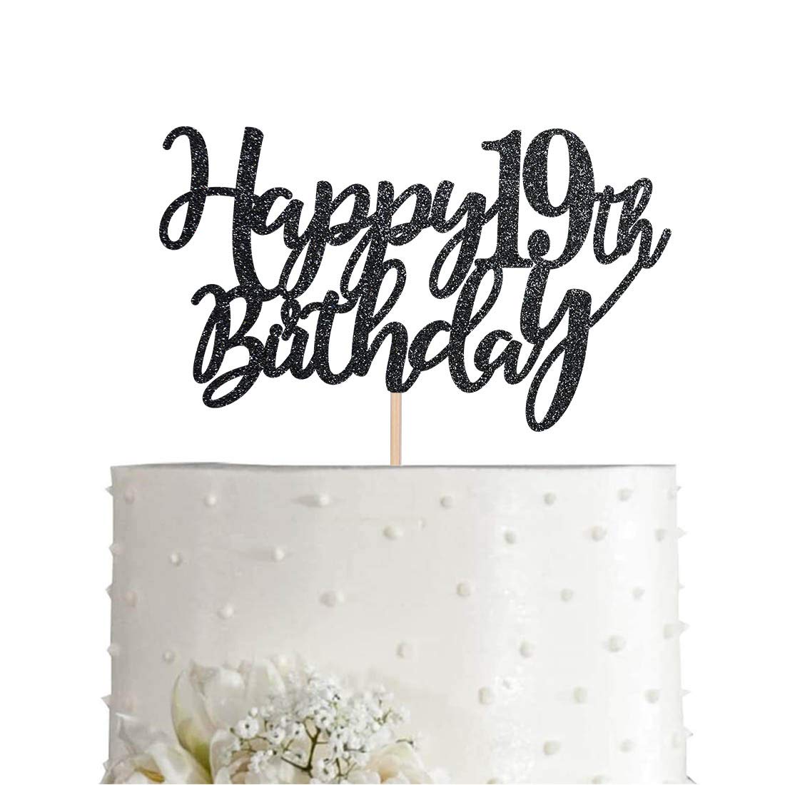 19 Black Glitter Happy 19th Birthday Cake Topper - Elegant Birthday Party Decoration for Cakes, Cupcakes & Desserts | Perfect for Sweet 19 Celebrations, Milestone Parties & Special Occasions