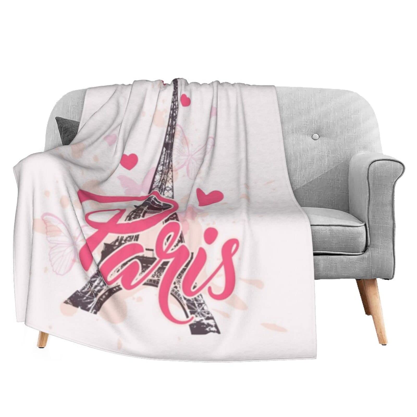 KiuLoam Pink Paris Eiffel with Love Lightweight Plush Microfiber Blanket - 60