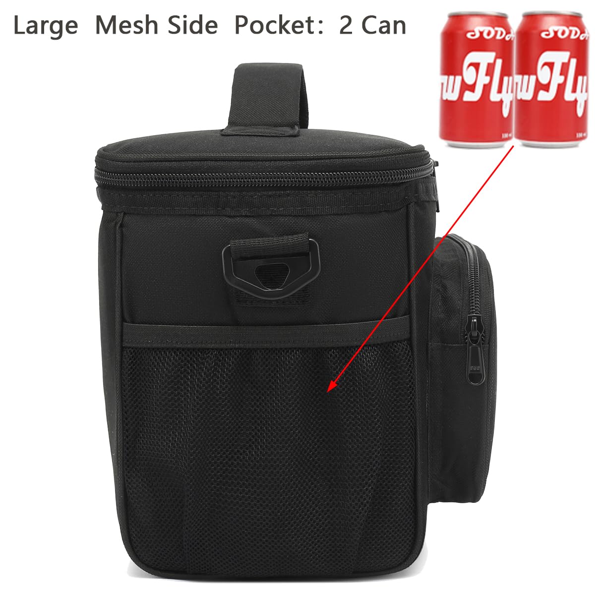 FlowFly Insulated Reusable Lunch Bag for Adults - Large Lunch Box with Adjustable Shoulder Strap, Front Zipper Pocket & Dual Mesh Side Pockets - Perfect for Work, School, Picnics & Outdoor Activities (Black)