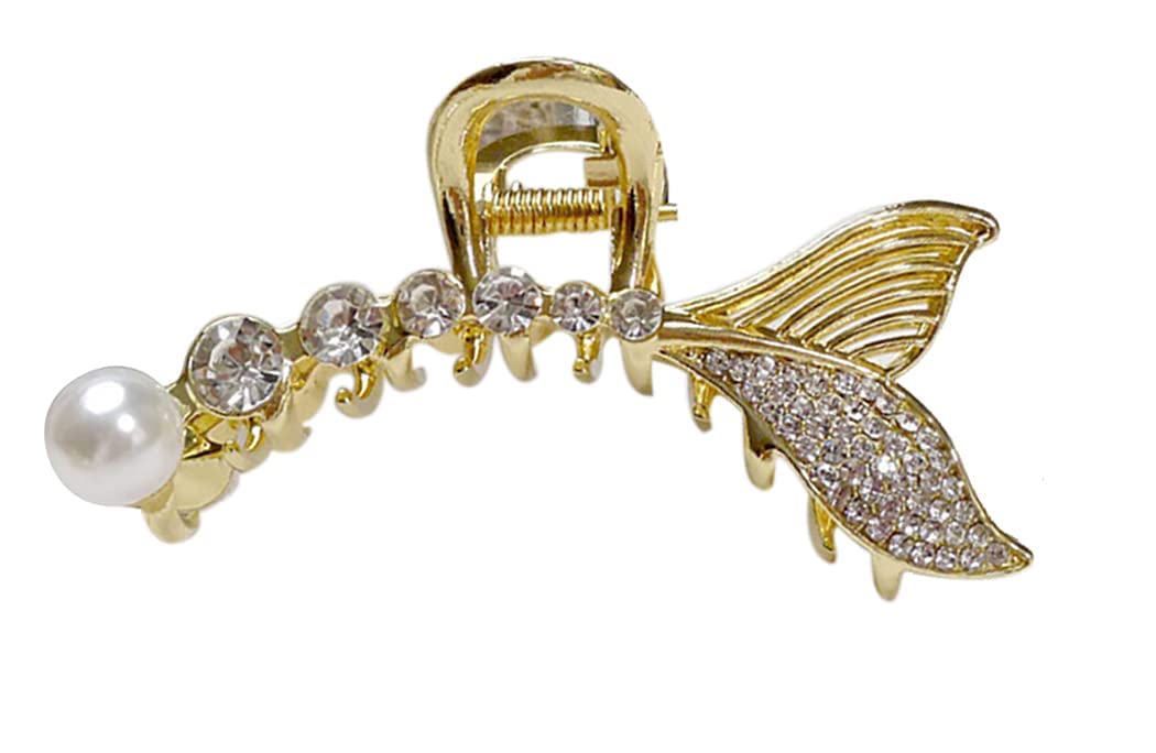 SQUICKLE Large Pearl Hair Claw Clips for Women & Girls - Strong Hold Metal Clips for Thick Long Hair, Diamond Barrettes & Hair Accessories - Perfect for Updos, Ponytails & Everyday Hairstyles