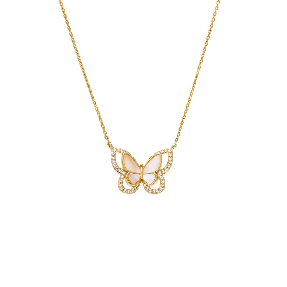 Elegant Pave Mother of Pearl Butterfly Cutout Pendant Necklace - Perfect for Women's Jewelry Gifts, Weddings & Special Occasions
