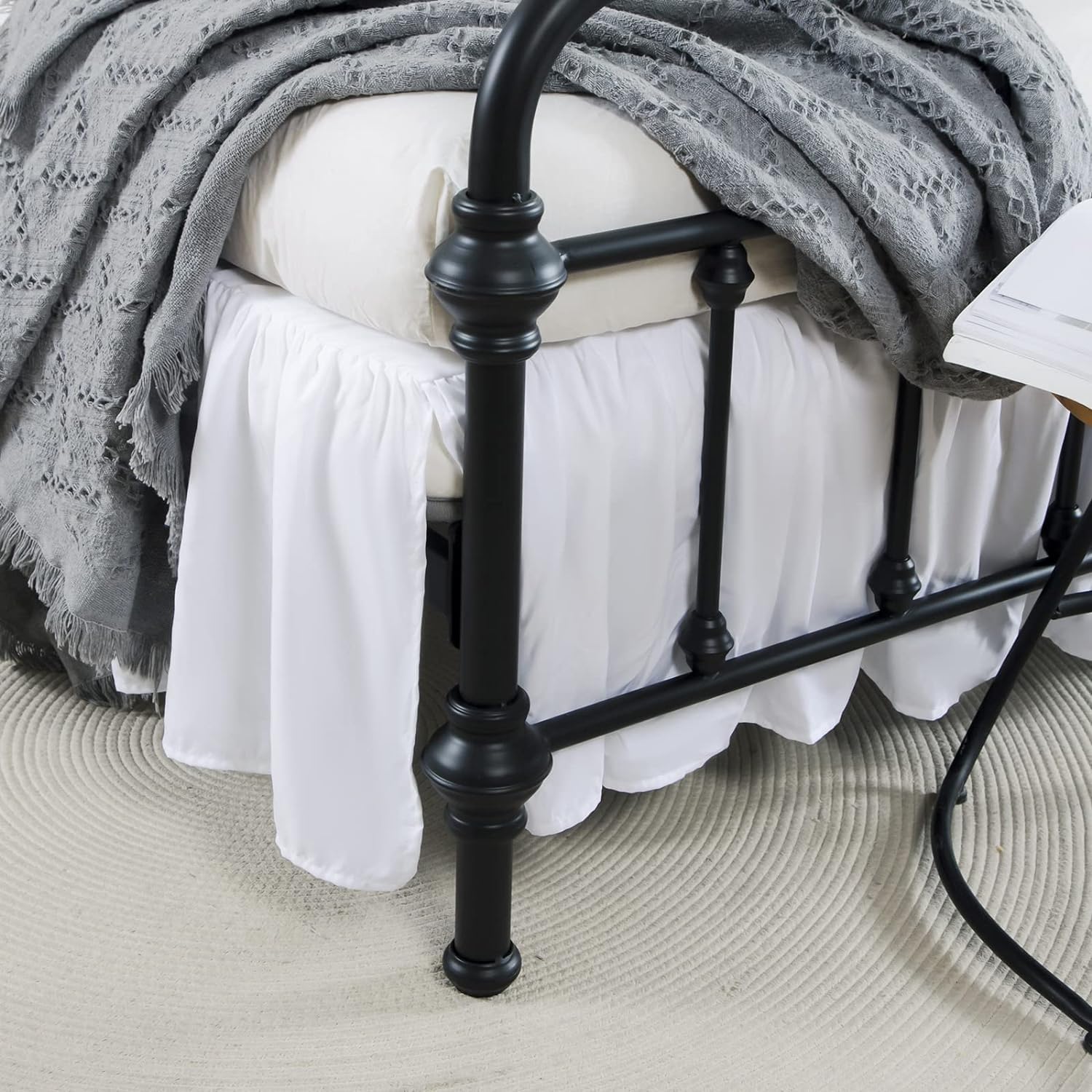 Full Size Ruffled Bed Skirt with Split Corners - 22 Inch Drop Dust Ruffle Platform Bed Skirt in White | Perfect for Guest Rooms, Master Bedrooms & Hotel Styling