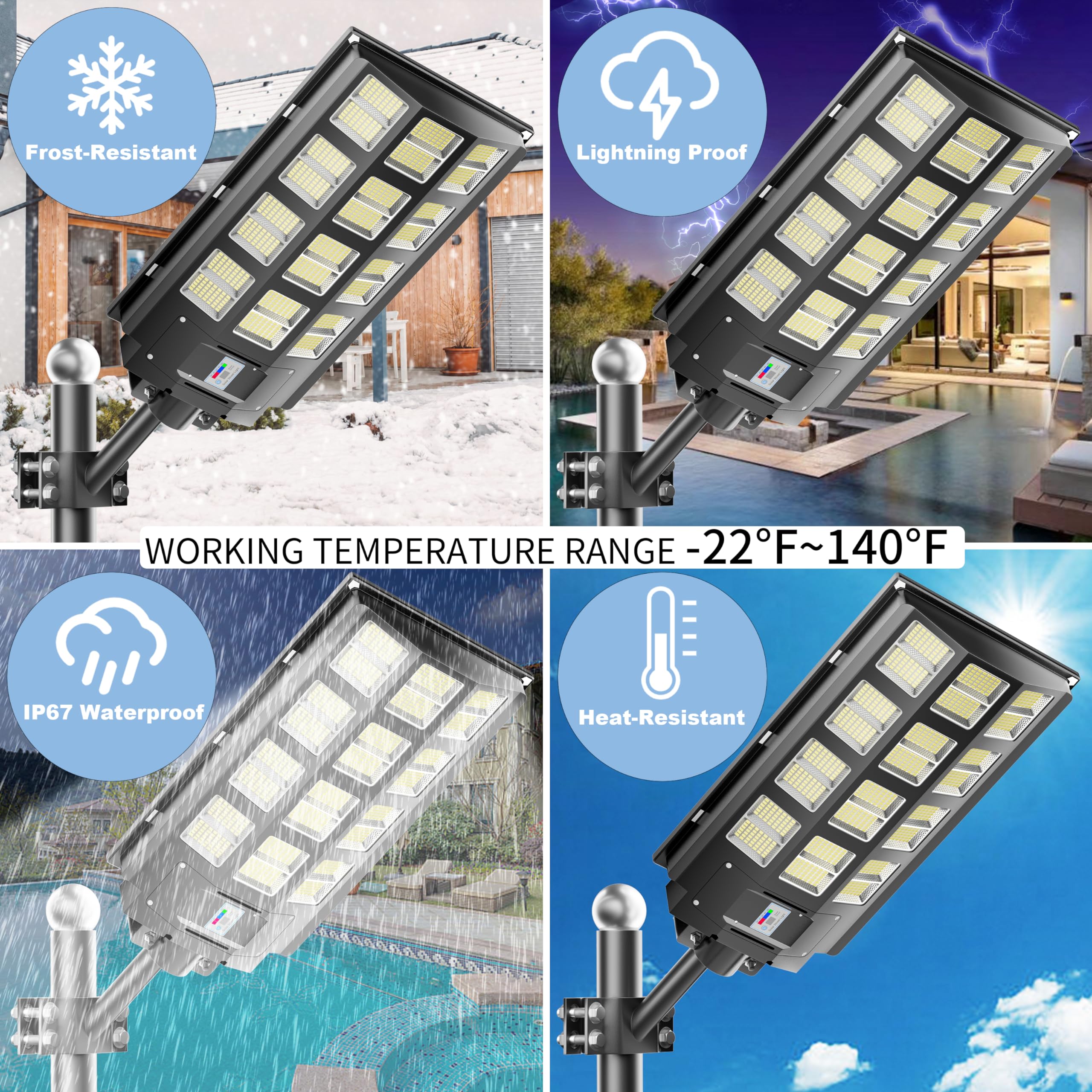 3-Pack 8000W Solar Street Lights - 360,000LM Dusk to Dawn Outdoor Lighting, IP67 Waterproof Solar Parking Lot Lights with Motion Sensor & Wide Angle - Perfect for Yards, Roads, Driveways, and Pathways