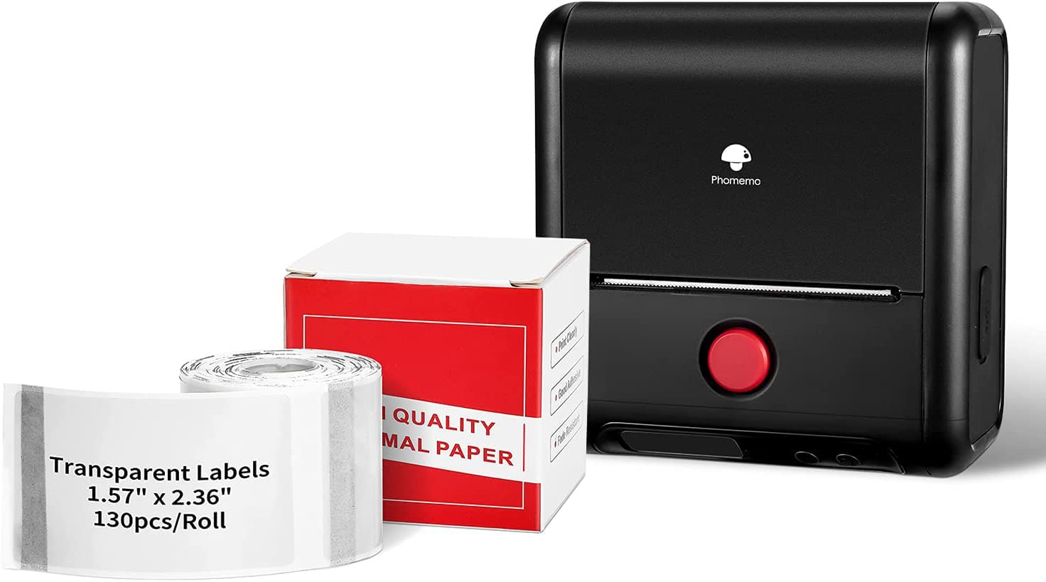 Mini M200 Bluetooth Thermal Label Printer - Wireless 3 Inch (80mm) Label Maker with 3 Rolls of 40mmx60mm Clear Thermal Labels for Shipping, Packaging & Inventory