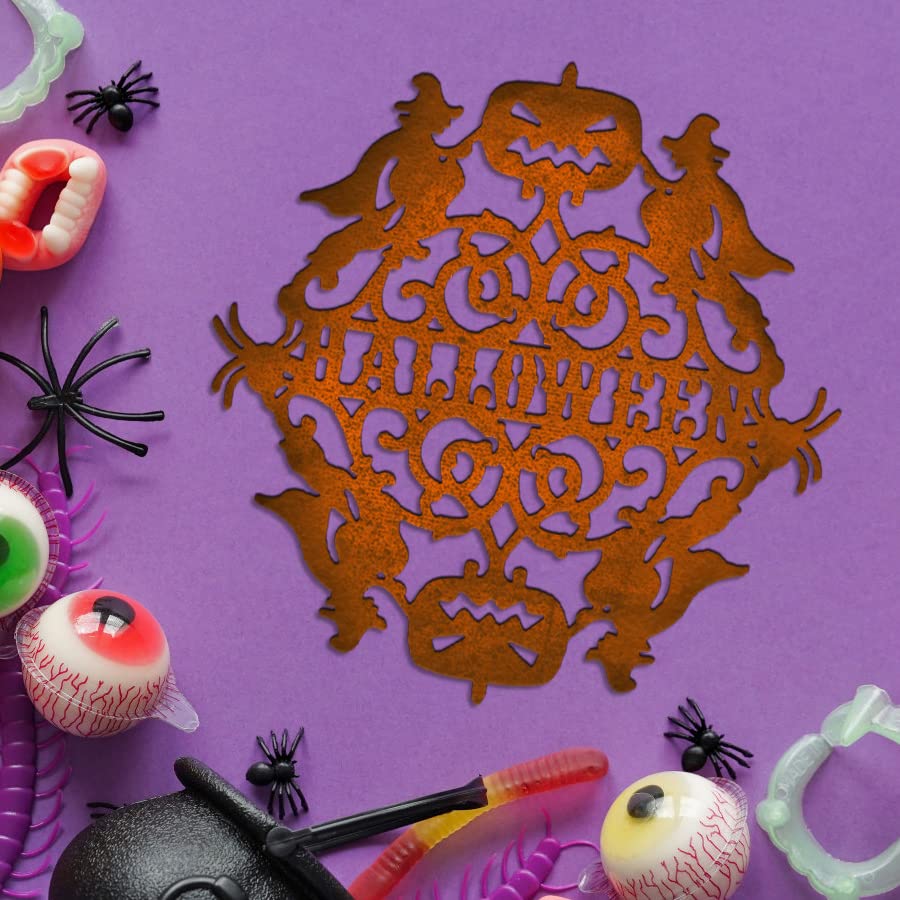 ALIBBON Halloween Metal Cutting Dies Set - Witches Pumpkin Frame, Lace Hexagon & Word Dies for Card Making, Scrapbooking, DIY Photo Albums & Paper Embossing | Perfect for Halloween Cards, Party Invitations & Craft Projects