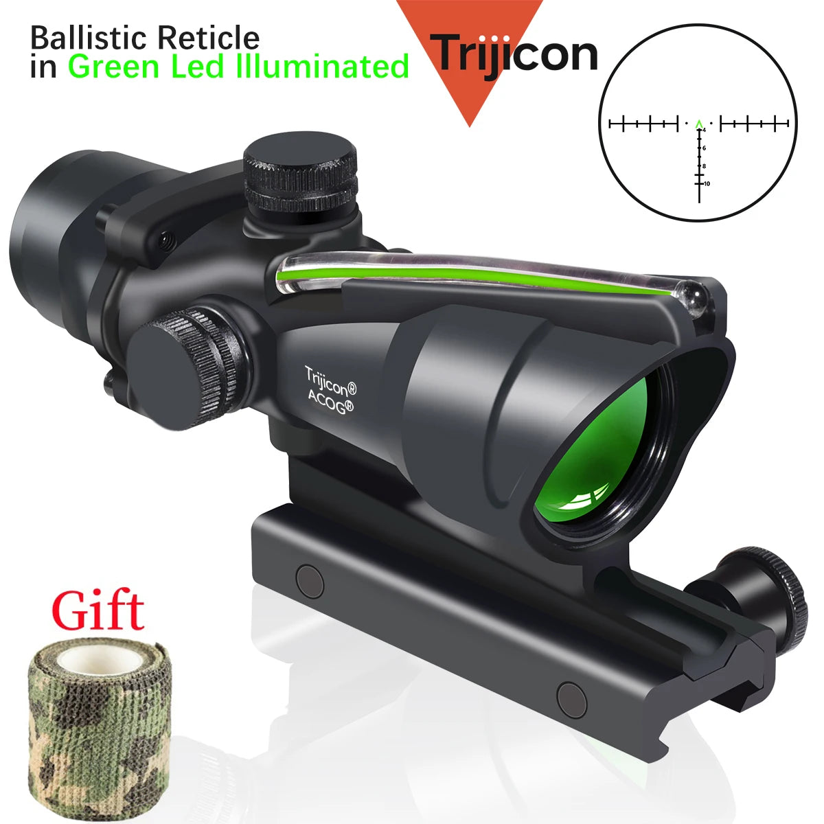 Trijicon 4x32 ACOG Scope with Red/Green Fiber Optic & Etched Reticle - Tactical Rifle Sight with RMR Red Dot for Airsoft & Hunting | Perfect for Close Quarters Combat & Long-Range Shooting