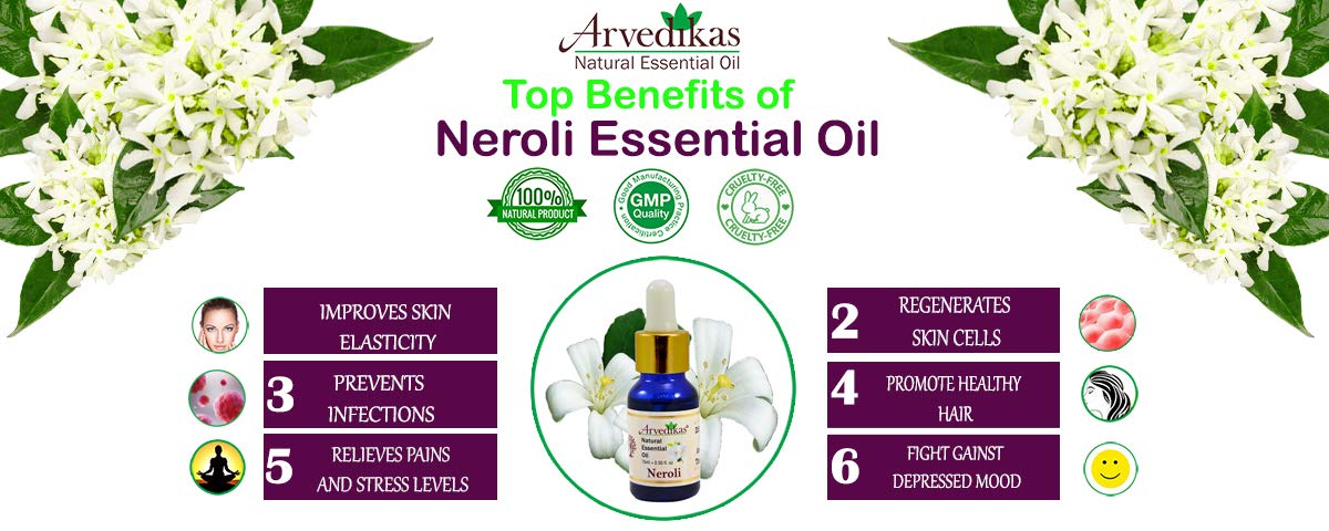 Arvedikas 100% Pure Natural Neroli Essential Oil - 10ml (0.34 fl oz) for Aromatherapy, Massage & Skin Care | Premium Therapeutic Grade Orange Blossom Oil