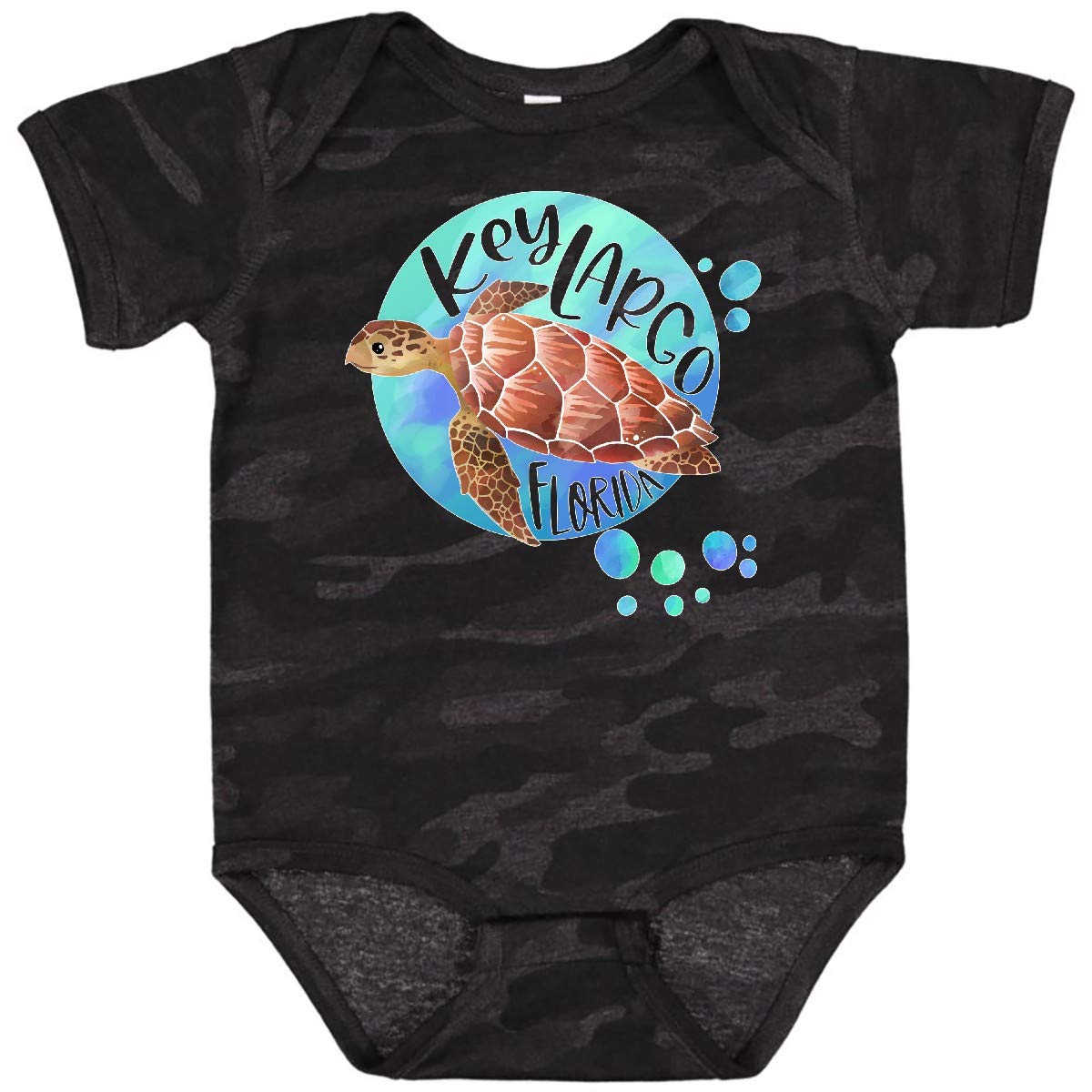 Inktastic Key Largo Florida Swimming Sea Turtle with Bubbles Baby Bodysuit - Cute Infant Onesie for Beach Vacation & Ocean-Themed Nursery Decor