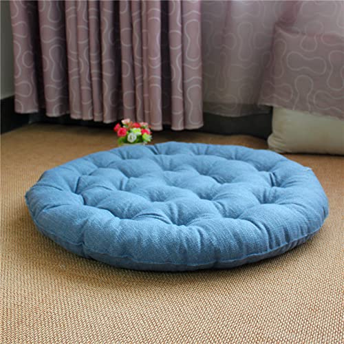 Premium Round Cotton Linen Kids Floor Pillow - Thickened Japanese Futon Chair Cushion for Dining, Living Room & Office - Soft Seat Pad for Home, Garden, Nursery and Playroom - Breathable & Comfortable Support for Sitting, Lounging and Relaxing