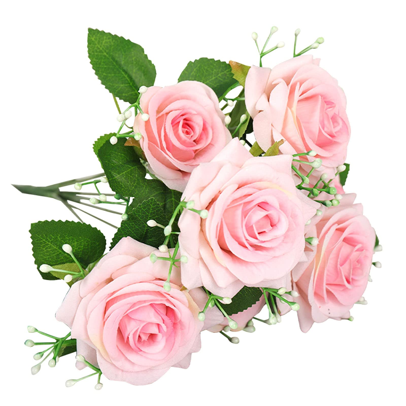 Artificial Silk Rose Bouquet - Pink Faux Roses for Wedding, Home Decor, Party Centerpieces - Realistic Fake Flowers for Table Decorations, Bridal Shower, Baby Shower & Romantic Gifts