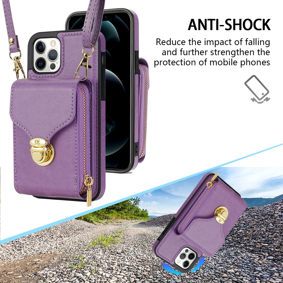 Premium Leather Wallet Case with Crossbody Strap & Card Holder for iPhone 13 Pro (6.1