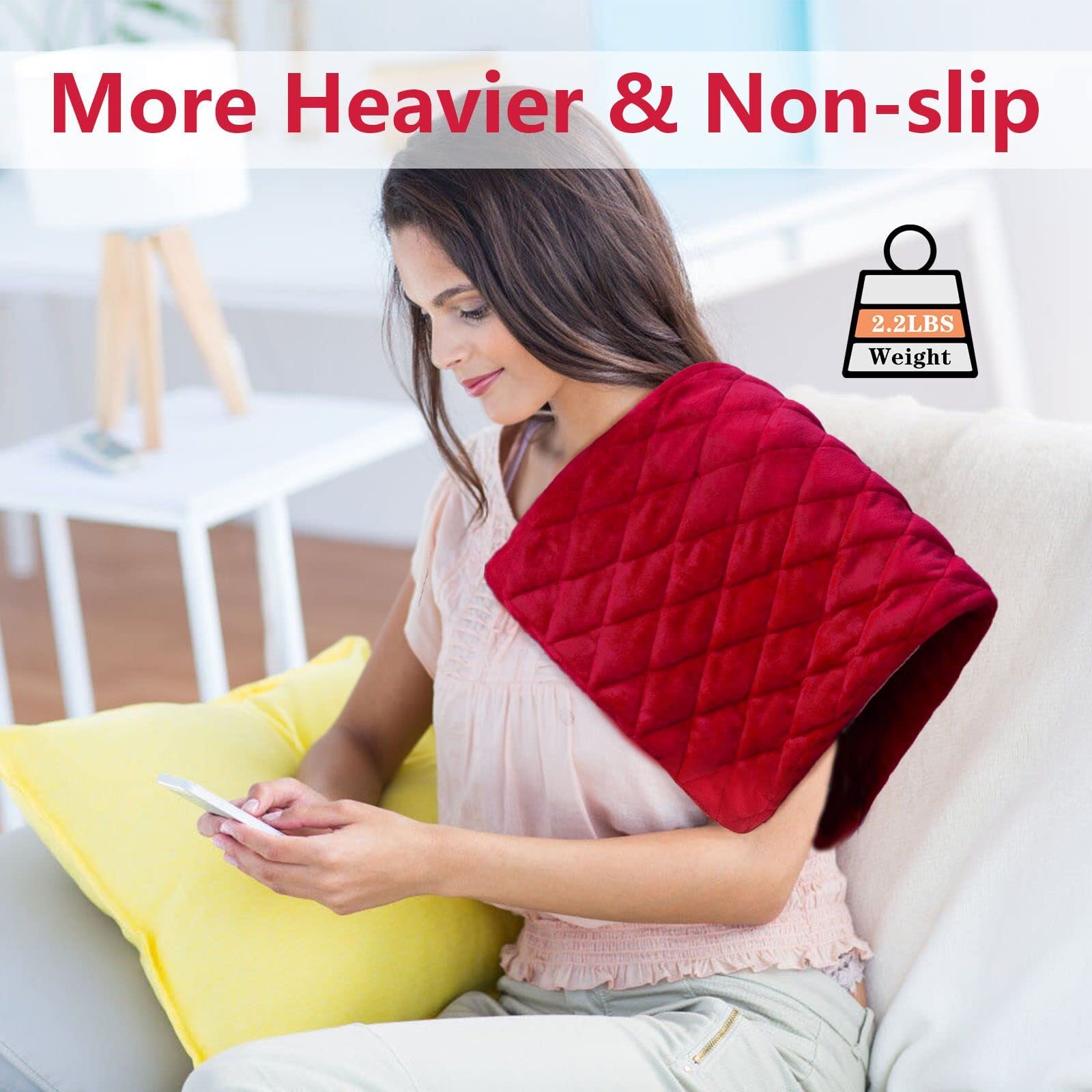 Weighted Heating Pad for Back Pain Relief - 2 lbs Heated Pad with 12 Heat Settings, Auto Shut Off (1-24 Hours), Stay-On Function & Moist Heat Therapy - Hot Pad for Shoulders, Cramps, Neck & Muscle Pain - Perfect for Home, Office & Travel Use