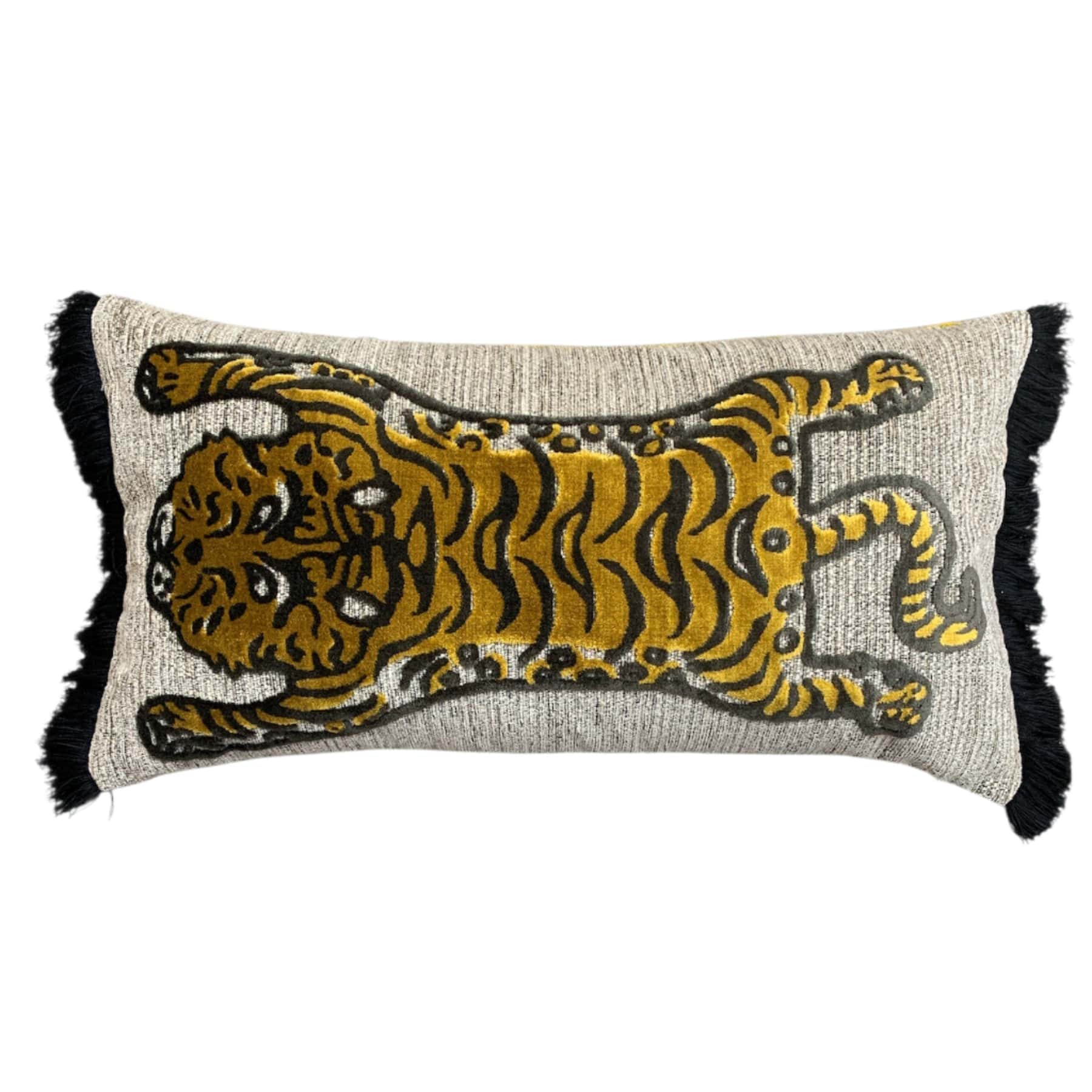 Tibetan Tiger Fringed Throw Pillow Cover 35x60cm - Boho Home Decor for Sofa, Bed, Couch - Soft & Stylish Decorative Cushion for Living Room, Bedroom
