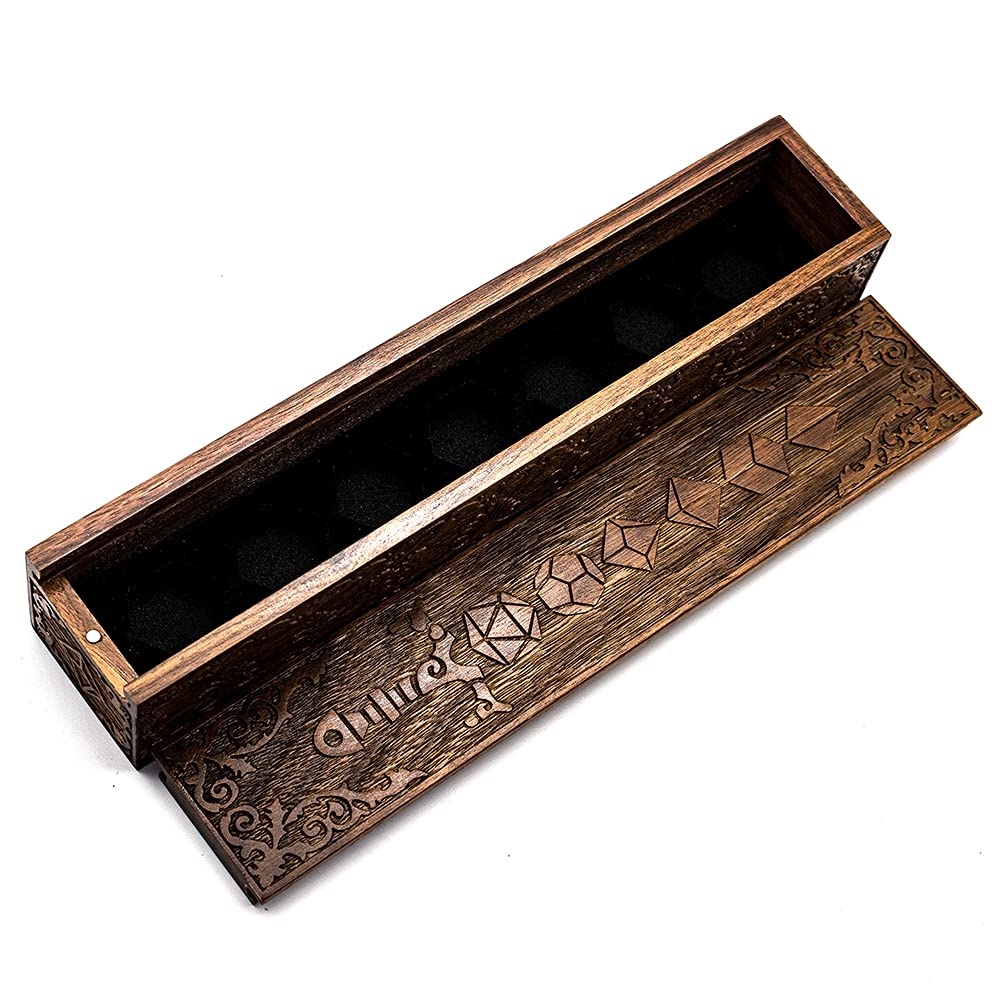 UDIXI Wooden DND Dice Box - Premium Walnut Dice Storage Case with Slide Lid (Sword Design) - Perfect for Dungeons & Dragons, RPG Games, and Tabletop Gaming Accessories