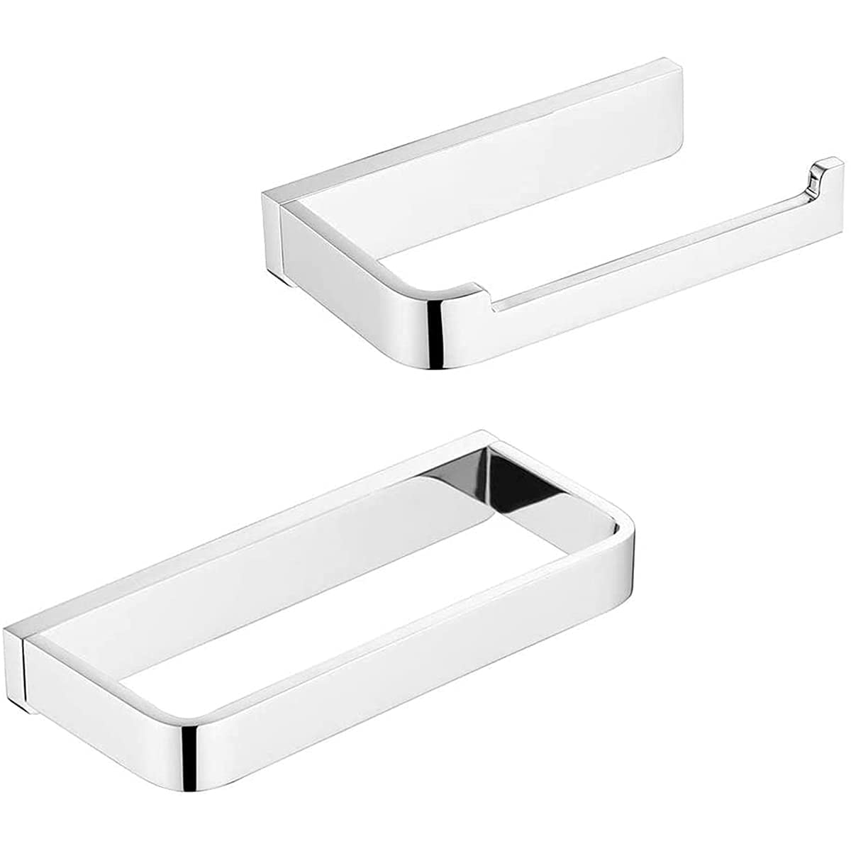 Flybath 2-Piece Bathroom Accessories Set - Square Towel Ring & Toilet Paper Holder, Solid Brass with Polished Chrome Finish, Wall Mounted Modern Bathroom Decor for Home & Hotel Use